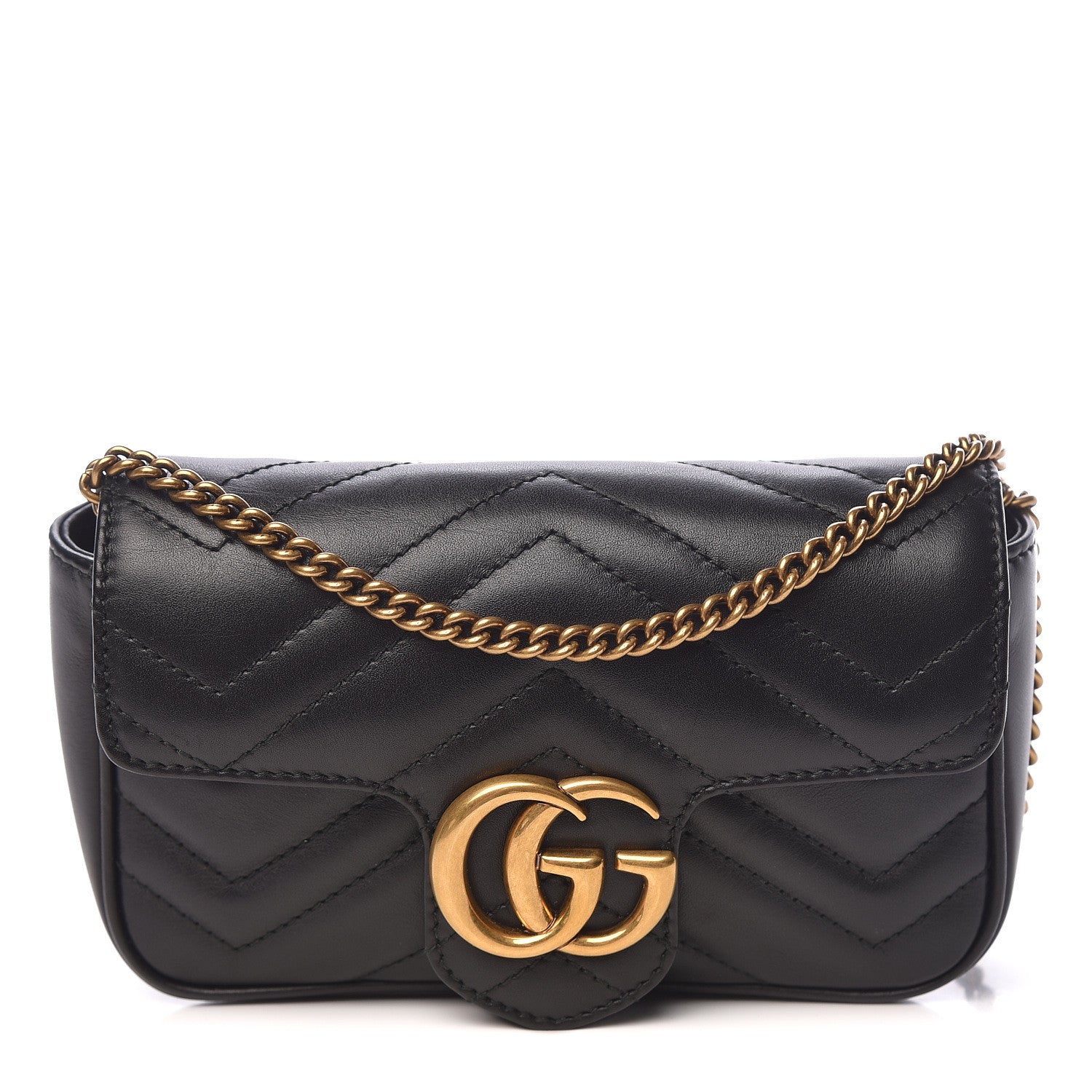 Gucci Calfskin Matelasse Super Mini GG Marmont Shoulder Bag Black 1 of 11