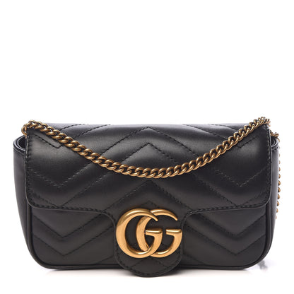 Gucci Calfskin Matelasse Super Mini GG Marmont Shoulder Bag Black 1 of 11