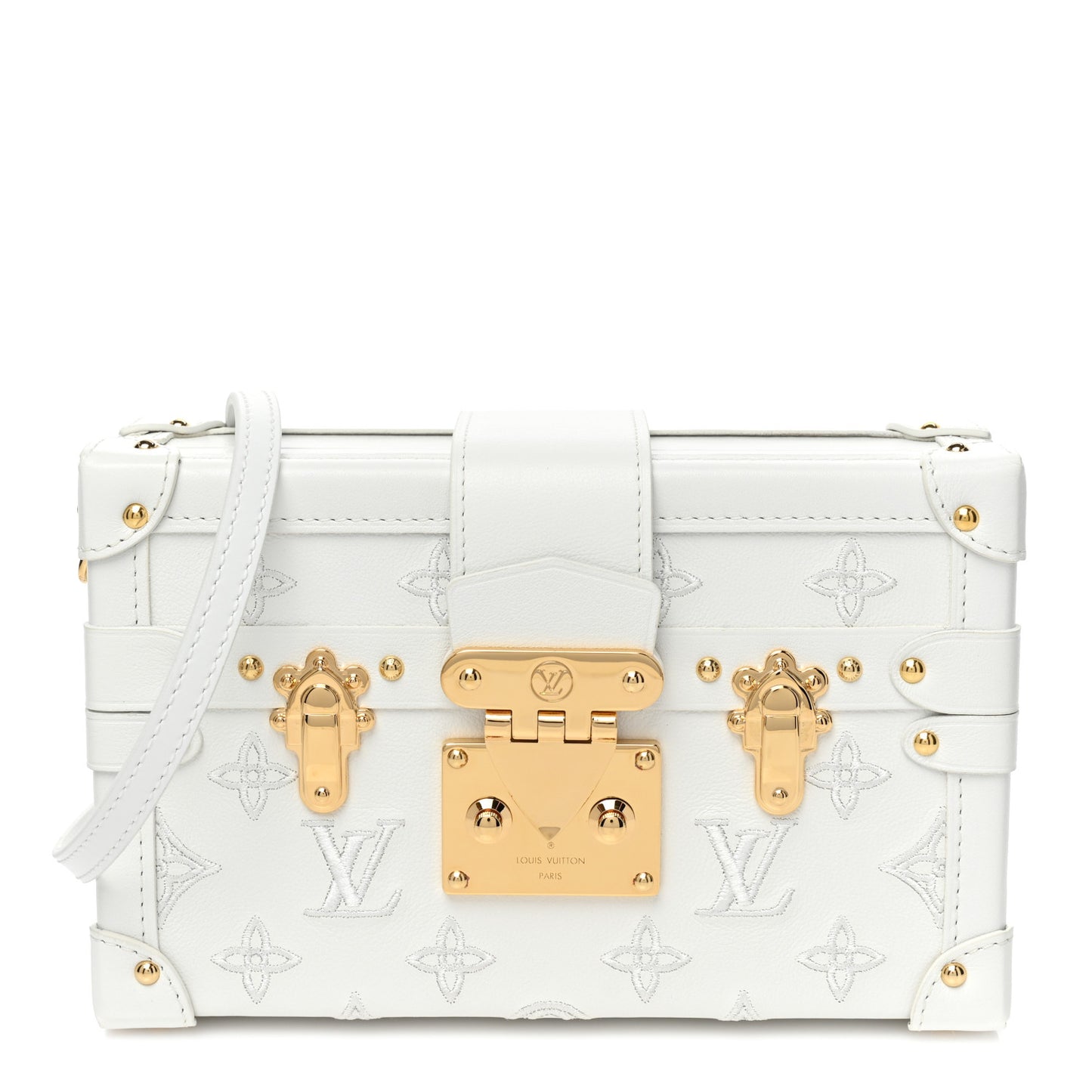 Calfskin Monogram Embroidered Petite Malle White