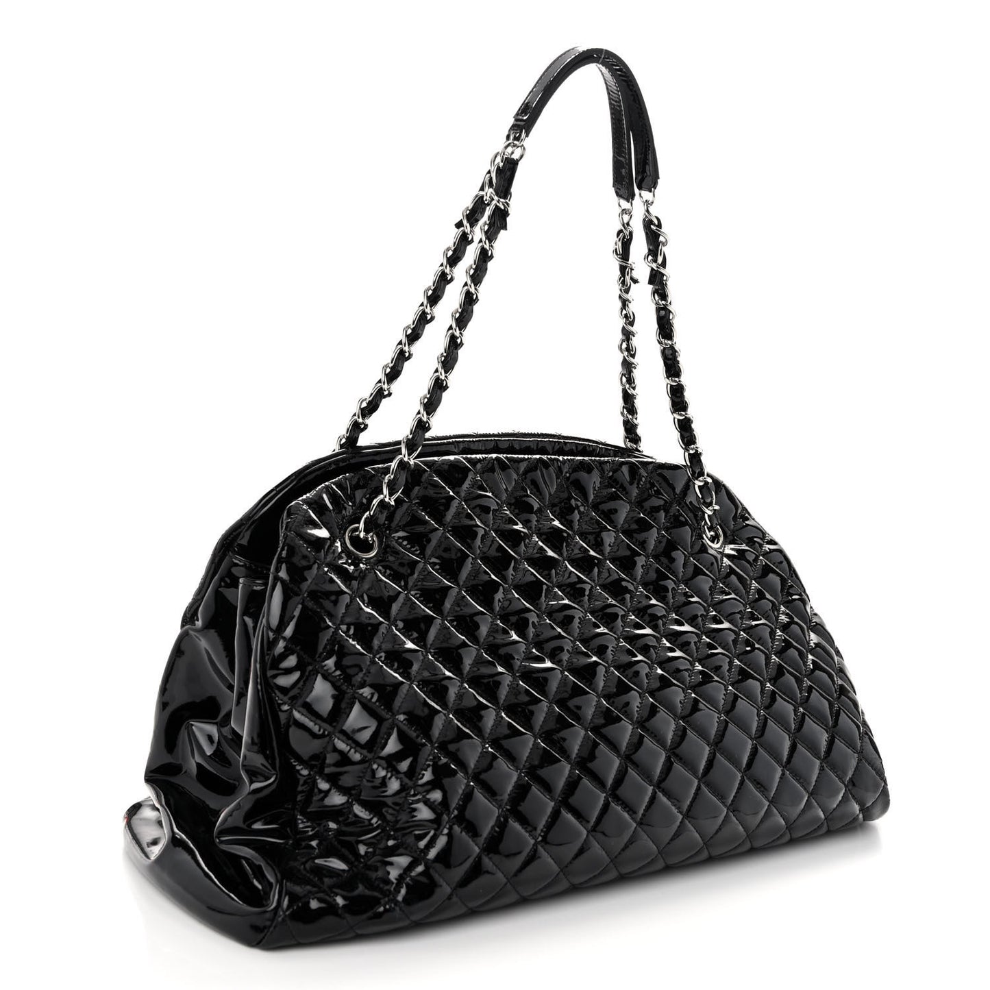 Patent Quilted Maxi Just Mademoiselle Bowling Bag Black