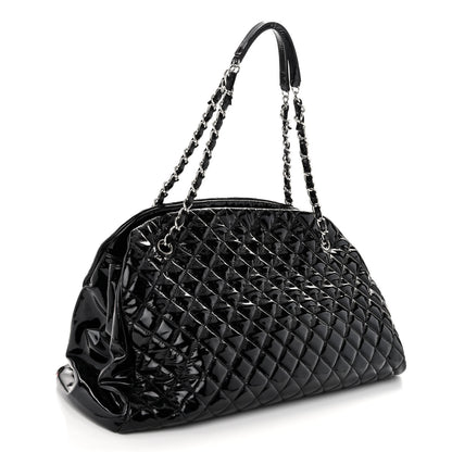 Chanel Patent Quilted Maxi Just Mademoiselle Bowling Bag Black 3 of 9