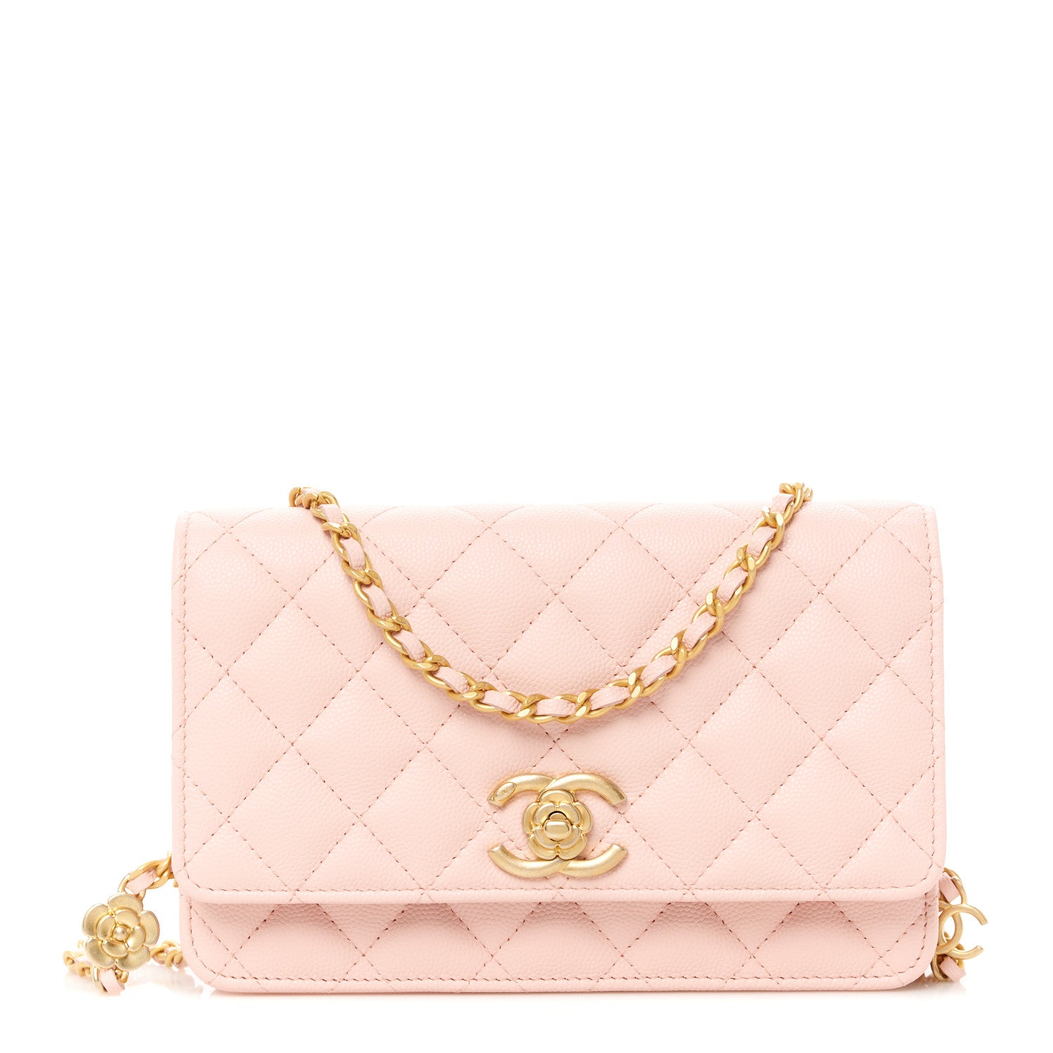 Chanel Caviar Quilted Camellia Wallet On Chain WOC Light Pink 1 of 12