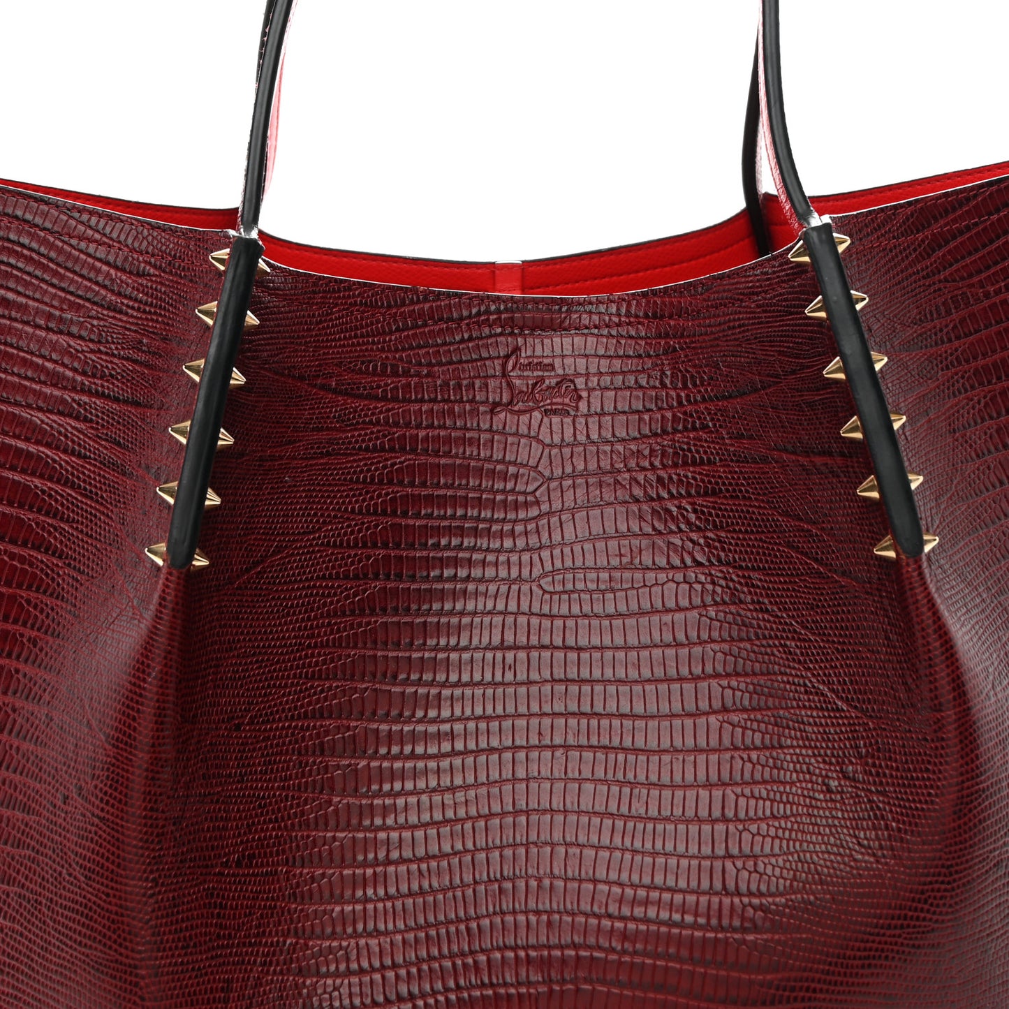 Lizard Embossed Calfskin Spiked Small Cabarock Shopper Tote Bourbon