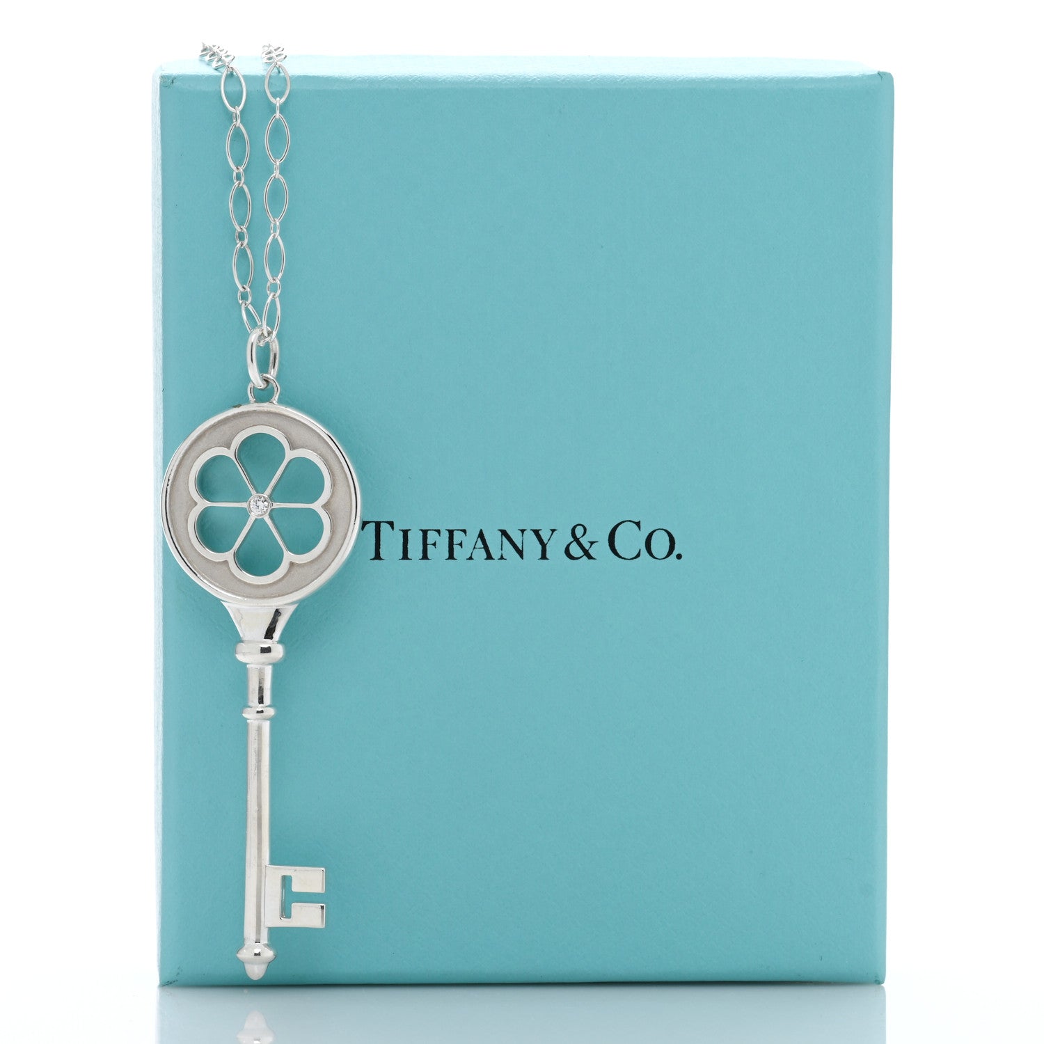 Tiffany Sterling Silver Diamond Blossom Key Pendant Oval Link Chain Necklace 30" 5 of 5