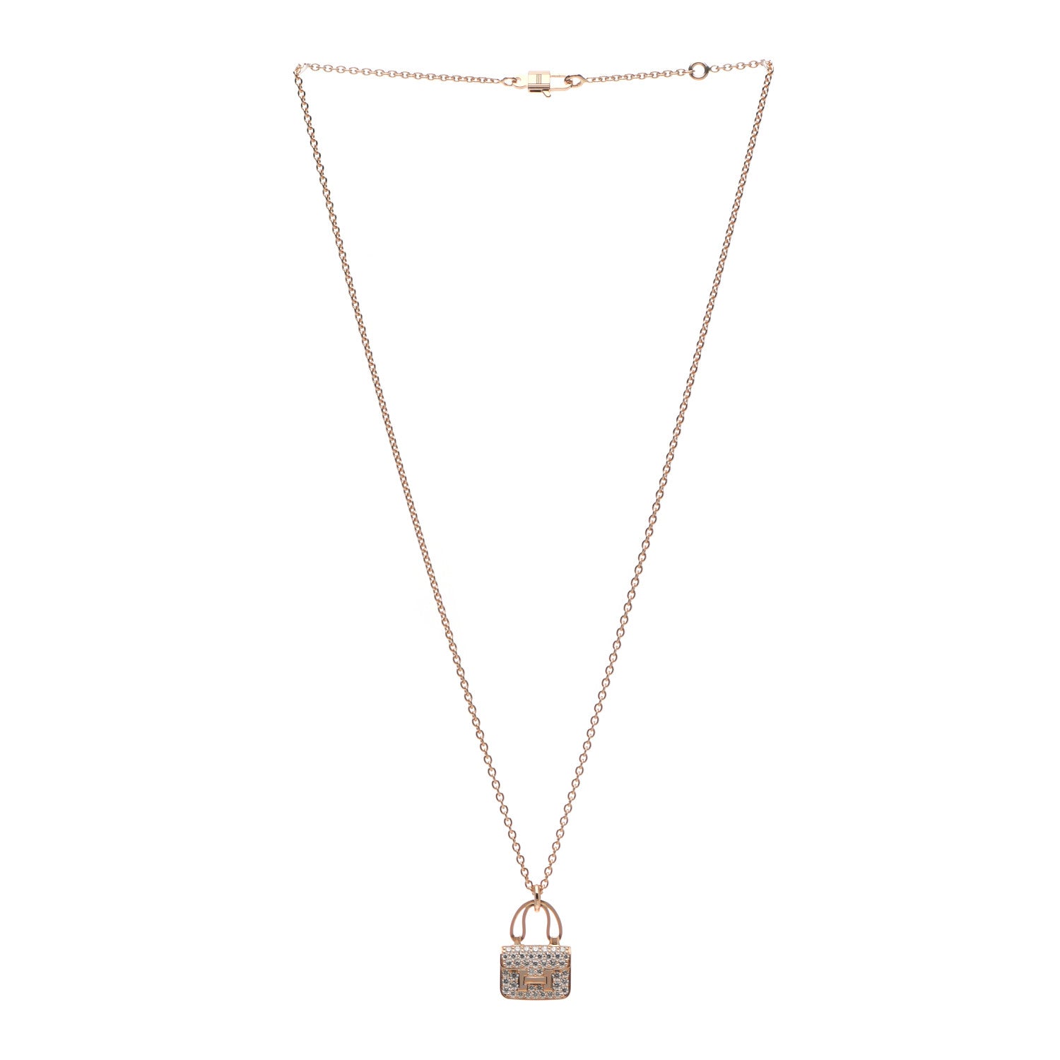 Hermes 18K Rose Gold Diamond Constance Amulettes Pendant Necklace 3 of 7