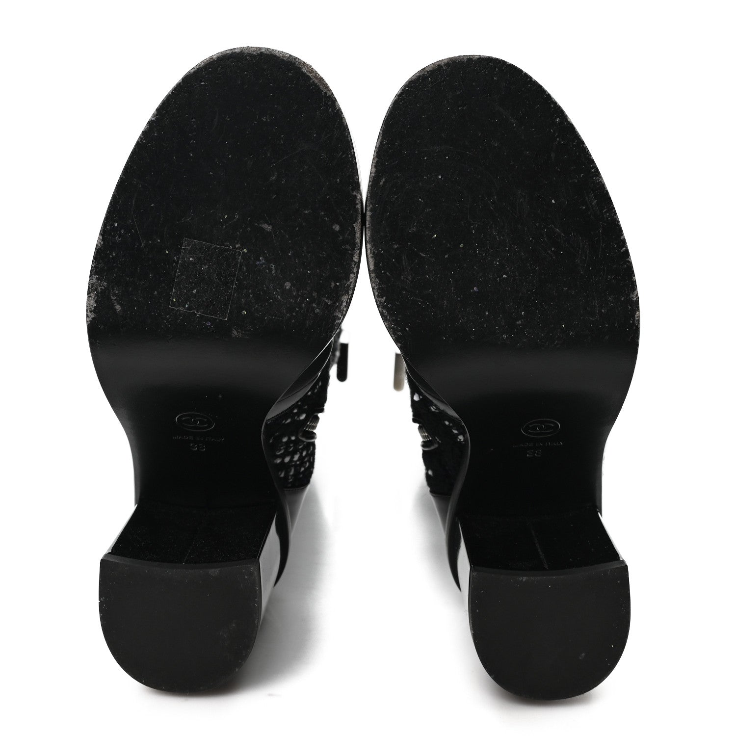 Chanel Tweed Calfskin Patent Cap Toe CC High Boots 39 Black Navy White 6 of 11