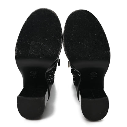 Chanel Tweed Calfskin Patent Cap Toe CC High Boots 39 Black Navy White 6 of 11