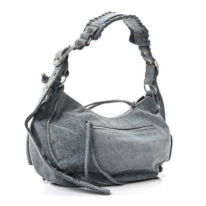 Balenciaga Washed Frayed Denim Crystal Small Le Cagole Shoulder Bag Blue 4 of 11