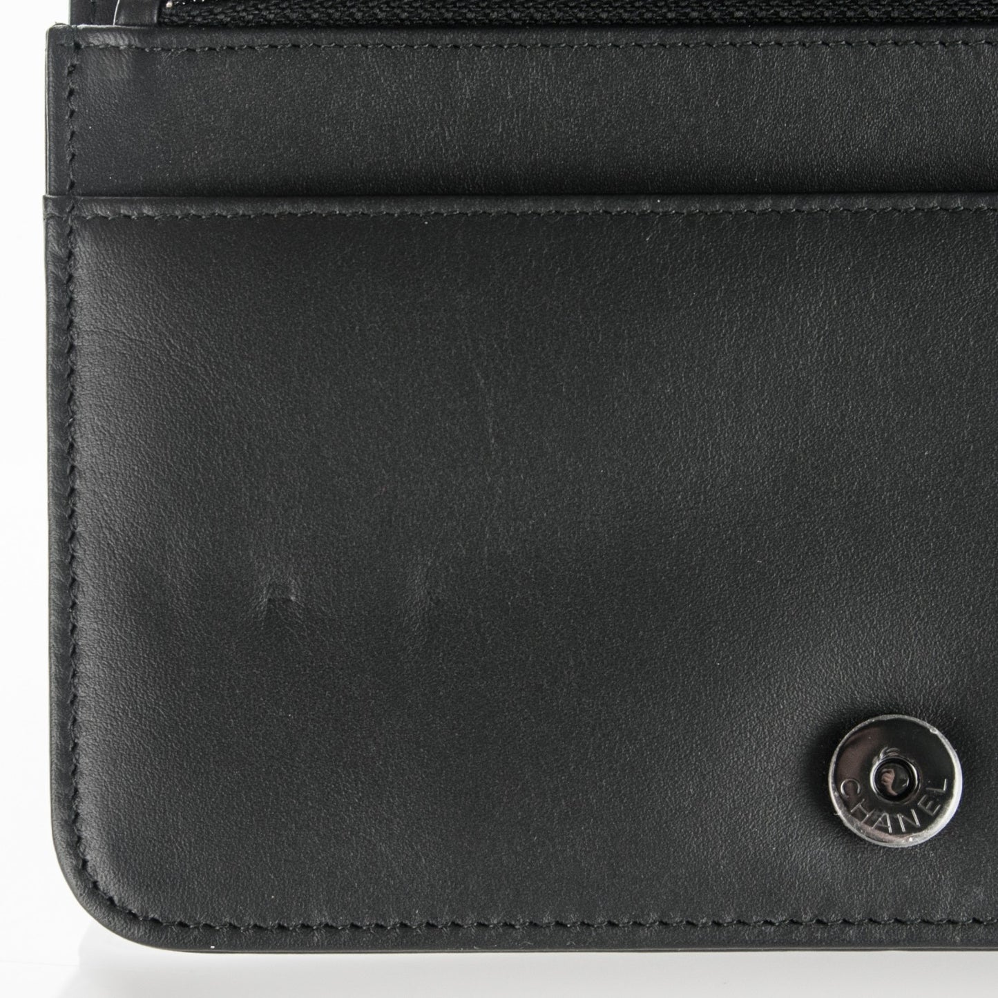 Calfskin Painted Chevron Embossed Boy Wallet On Chain WOC Black