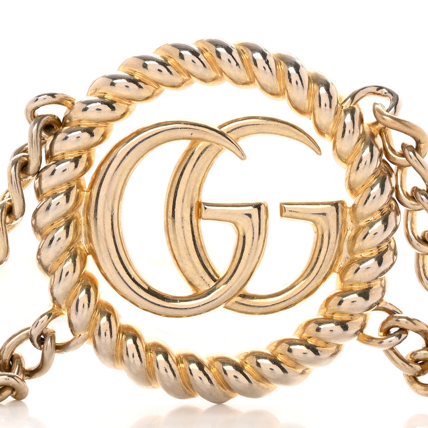 Metal Chain Crystal Torchon Double G Belt Gold