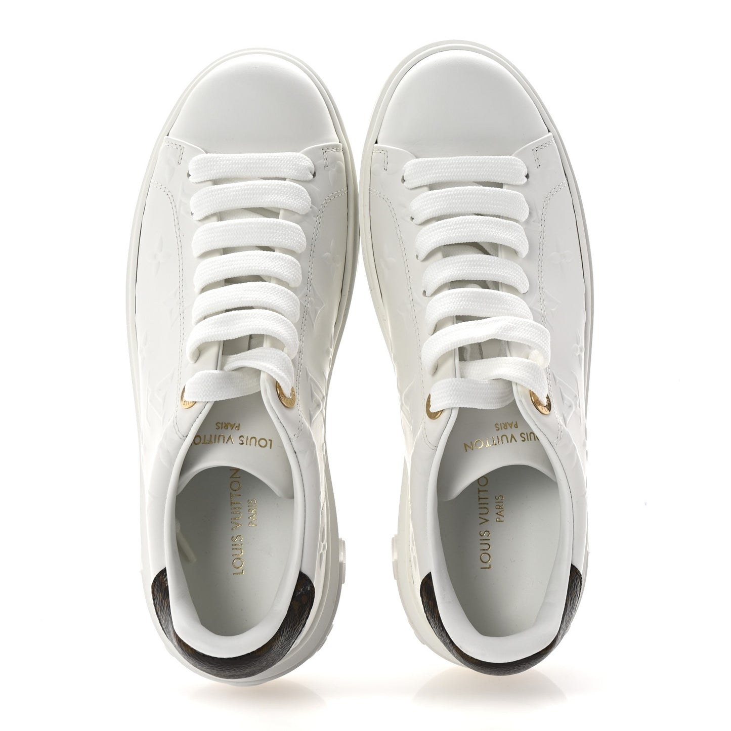 Lambskin Embossed Monogram Time Out Sneakers 38 White