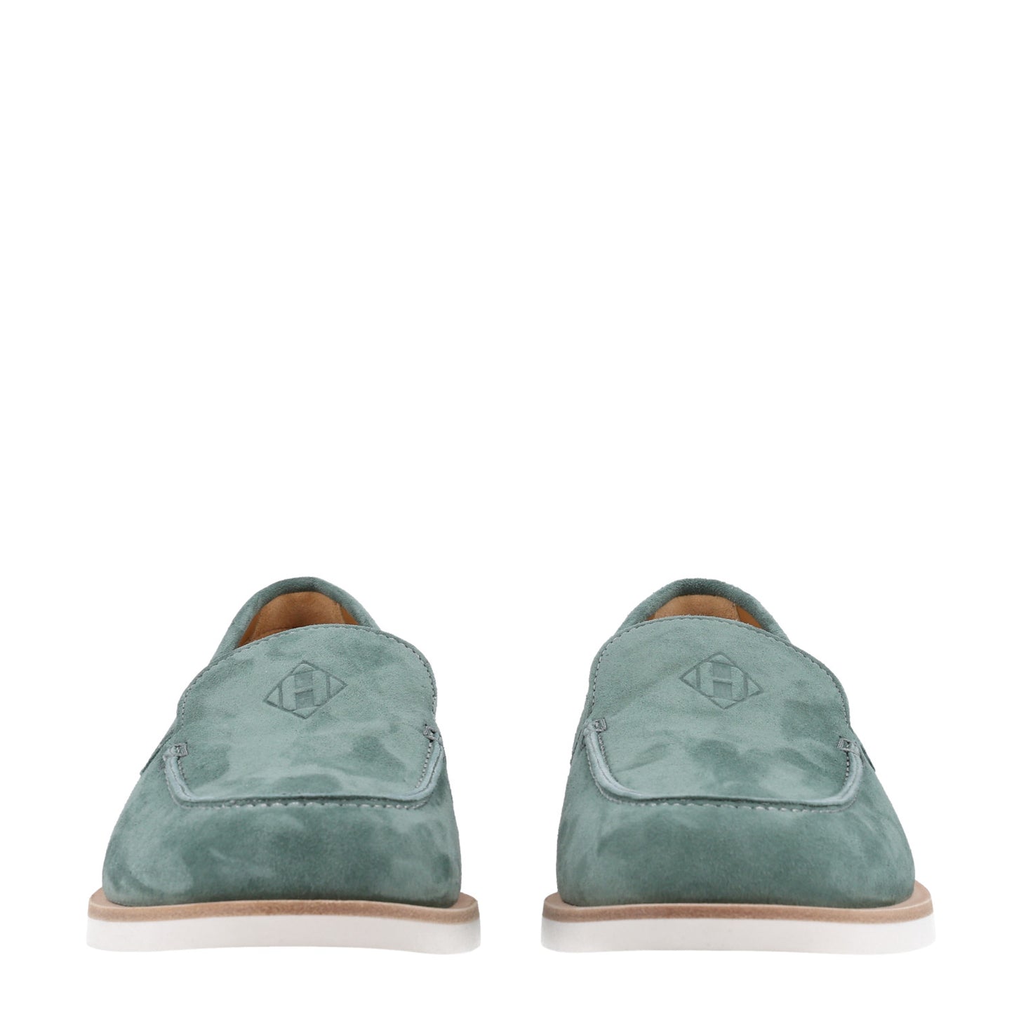 Suede Calfskin Womens Low Loafers 38 Vert Cedre