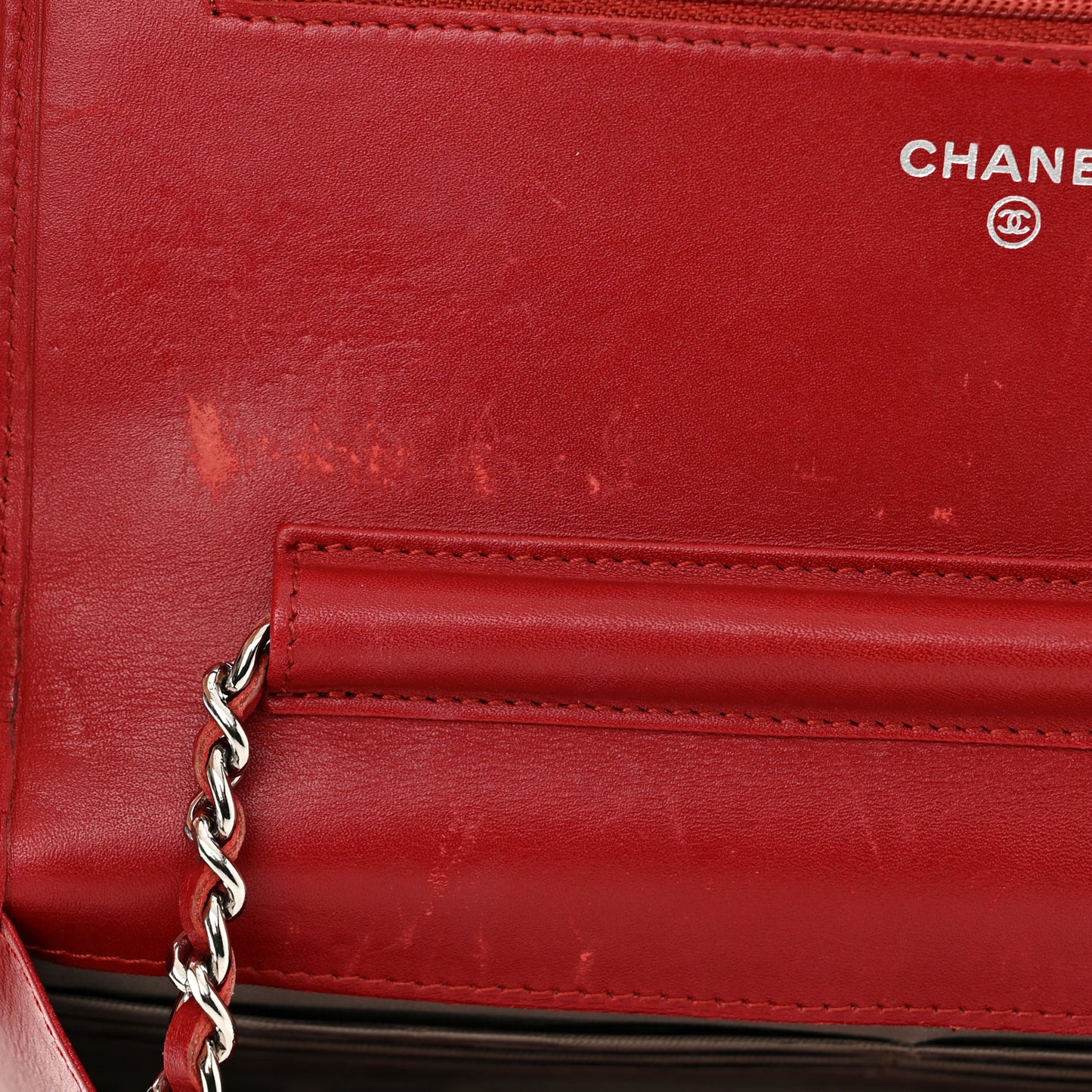 Calfskin Quilted Cambon Wallet On Chain WOC Red