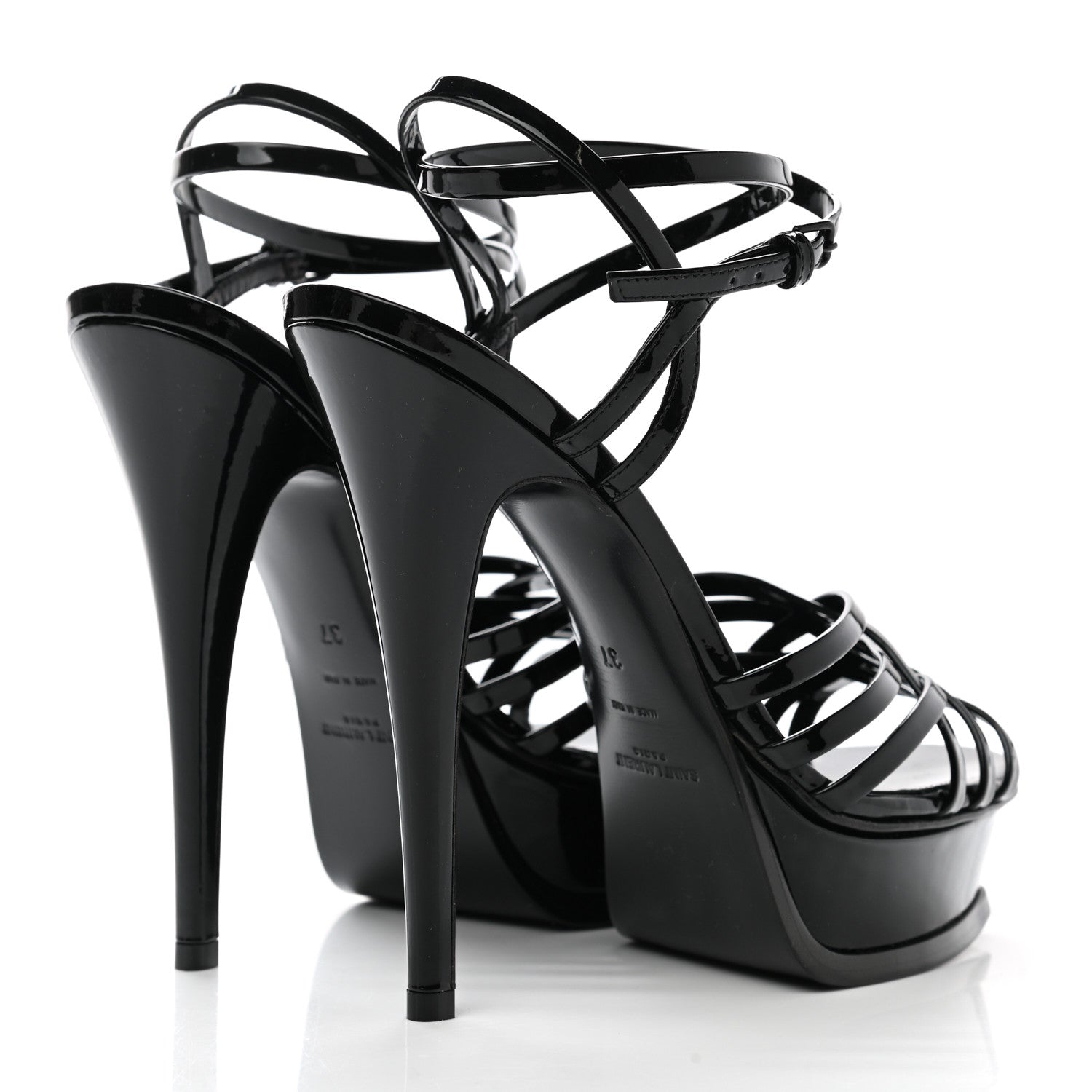 Saint Laurent Patent Platform Criss Cross Sandals 37 Black 4 of 7
