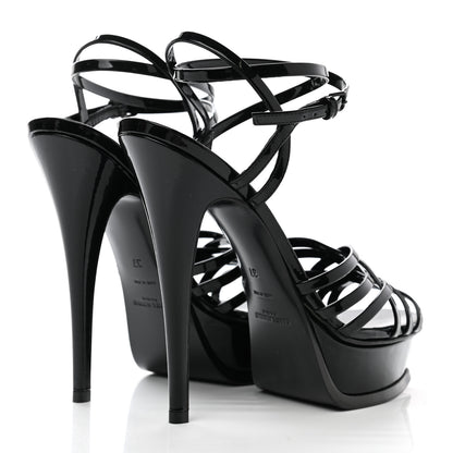 Saint Laurent Patent Platform Criss Cross Sandals 37 Black 4 of 7