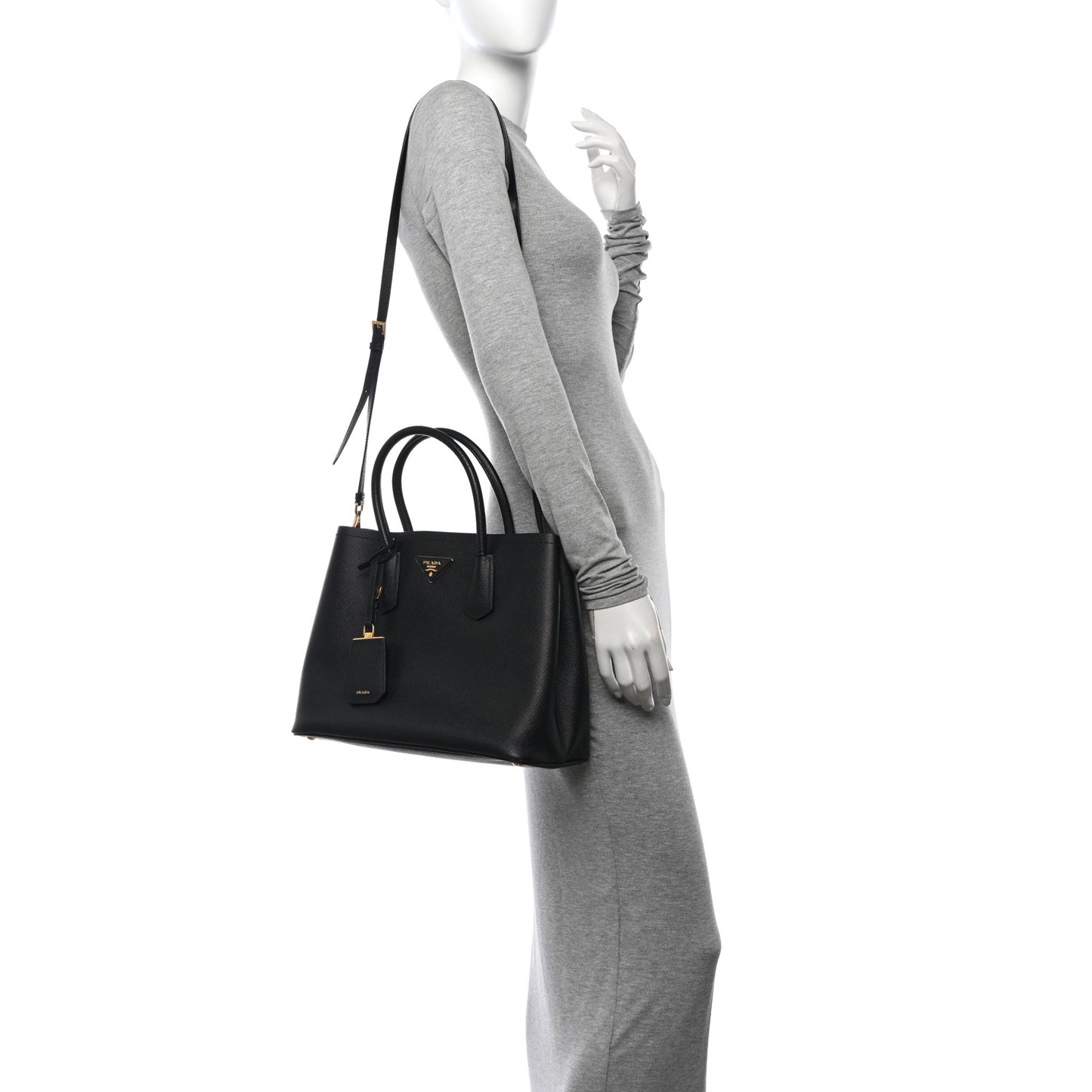 Saffiano Cuir Medium Double Bag Black Fuoco