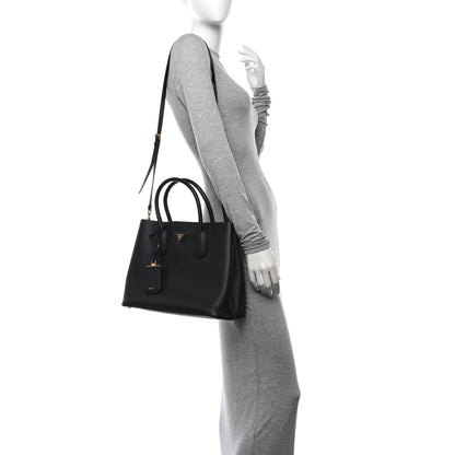 Prada Saffiano Cuir Medium Double Bag Black Fuoco 2 of 11