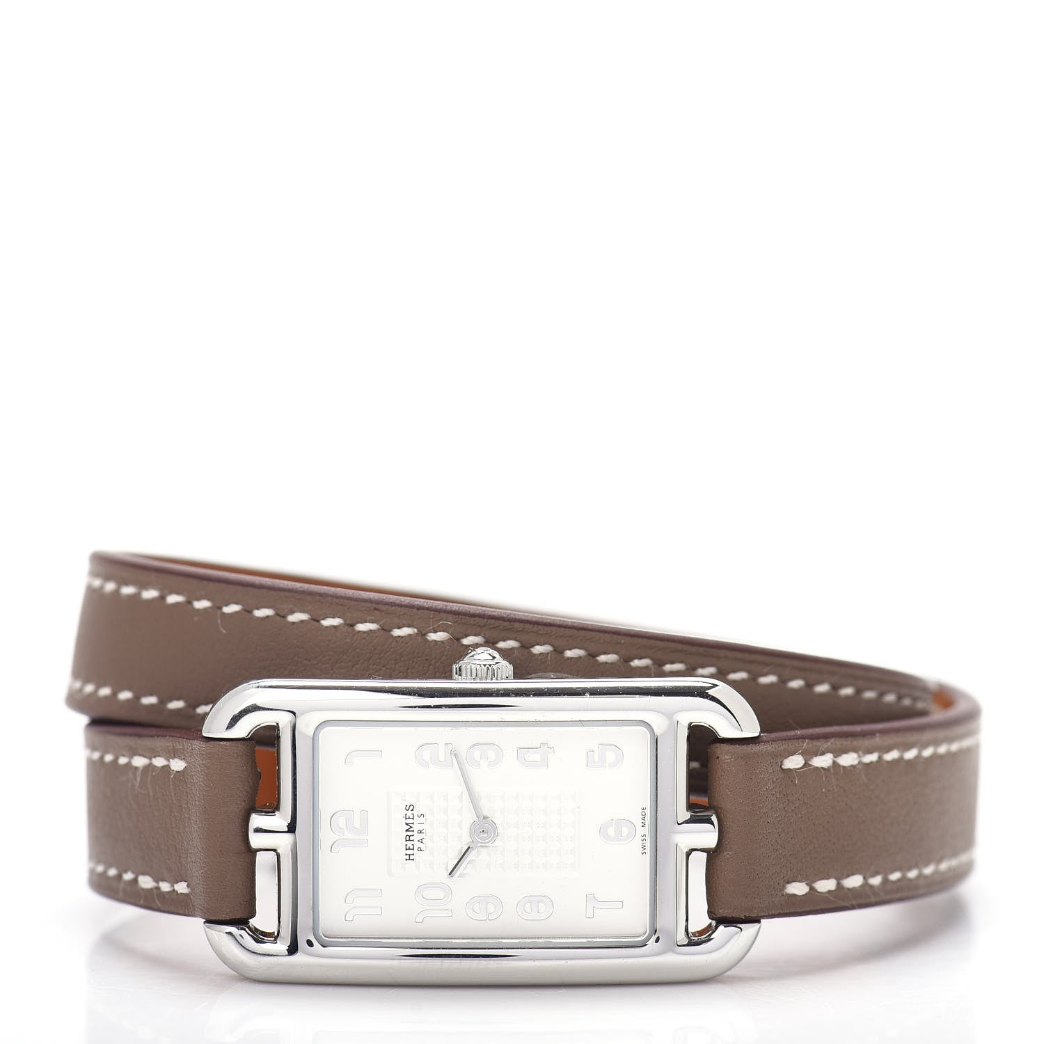 Hermes Stainless Steel Swift 20mm Nantucket Double Tour Quartz Watch Etoupe 2 of 5