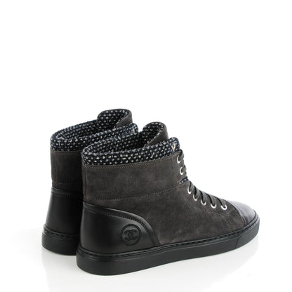 Chanel Suede Tweed High Top Sneakers 38.5 Dark Grey 4 of 8