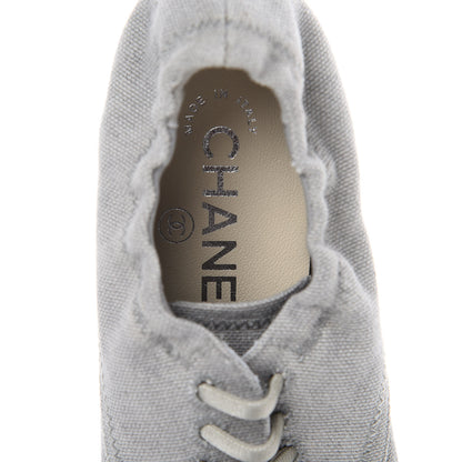 Chanel Washed Toile Snakeskin Cap Toe CC Lace Up Flats 36 Grey 7 of 12