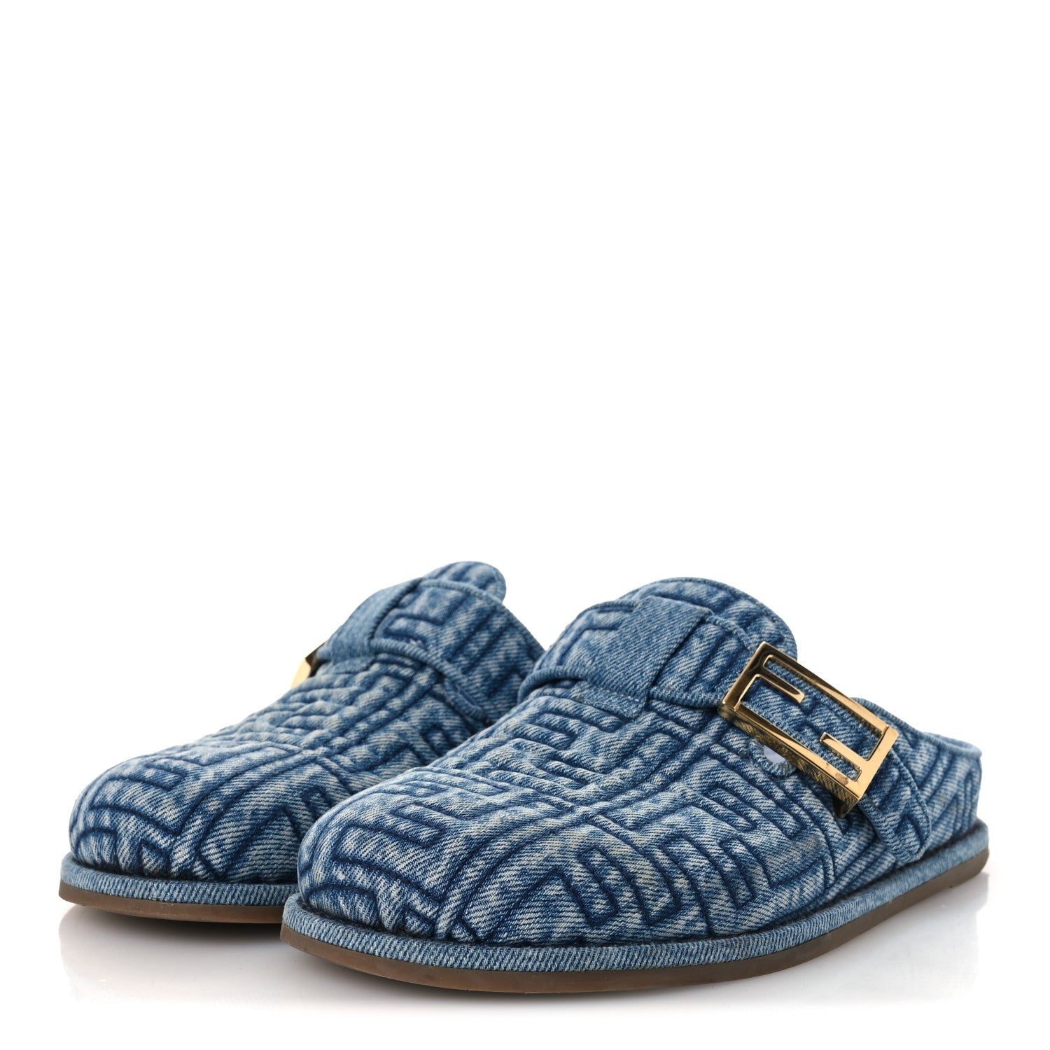 Fendi Denim Jacquard FF Womens Fendi Feel Buckled Mules 37 Blue 4 of 13