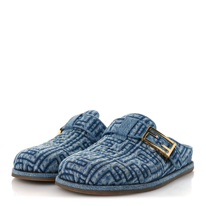 Fendi Denim Jacquard FF Womens Fendi Feel Buckled Mules 37 Blue 4 of 13