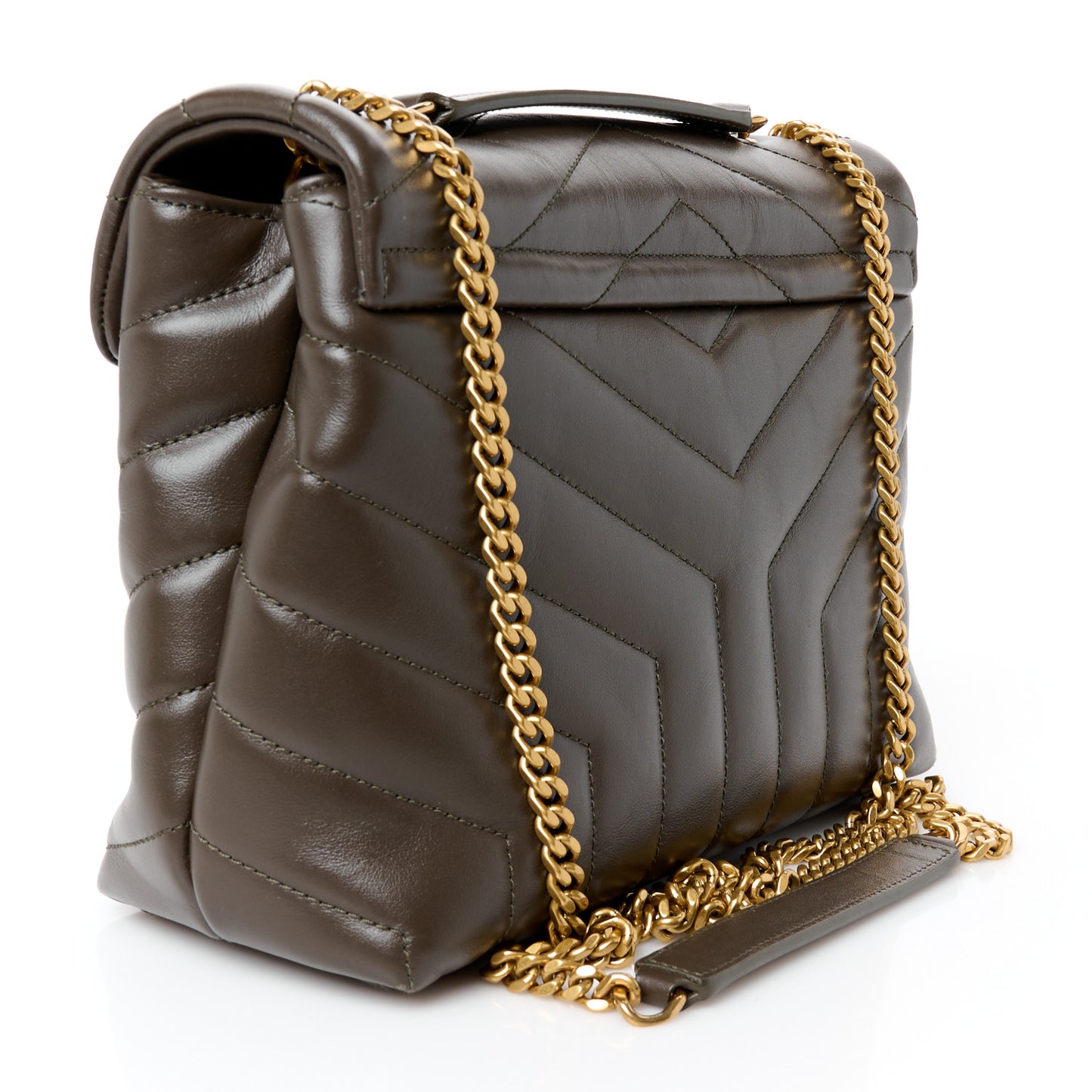 Calfskin Y Quilted Monogram Small Loulou Chain Satchel Soil Brown
