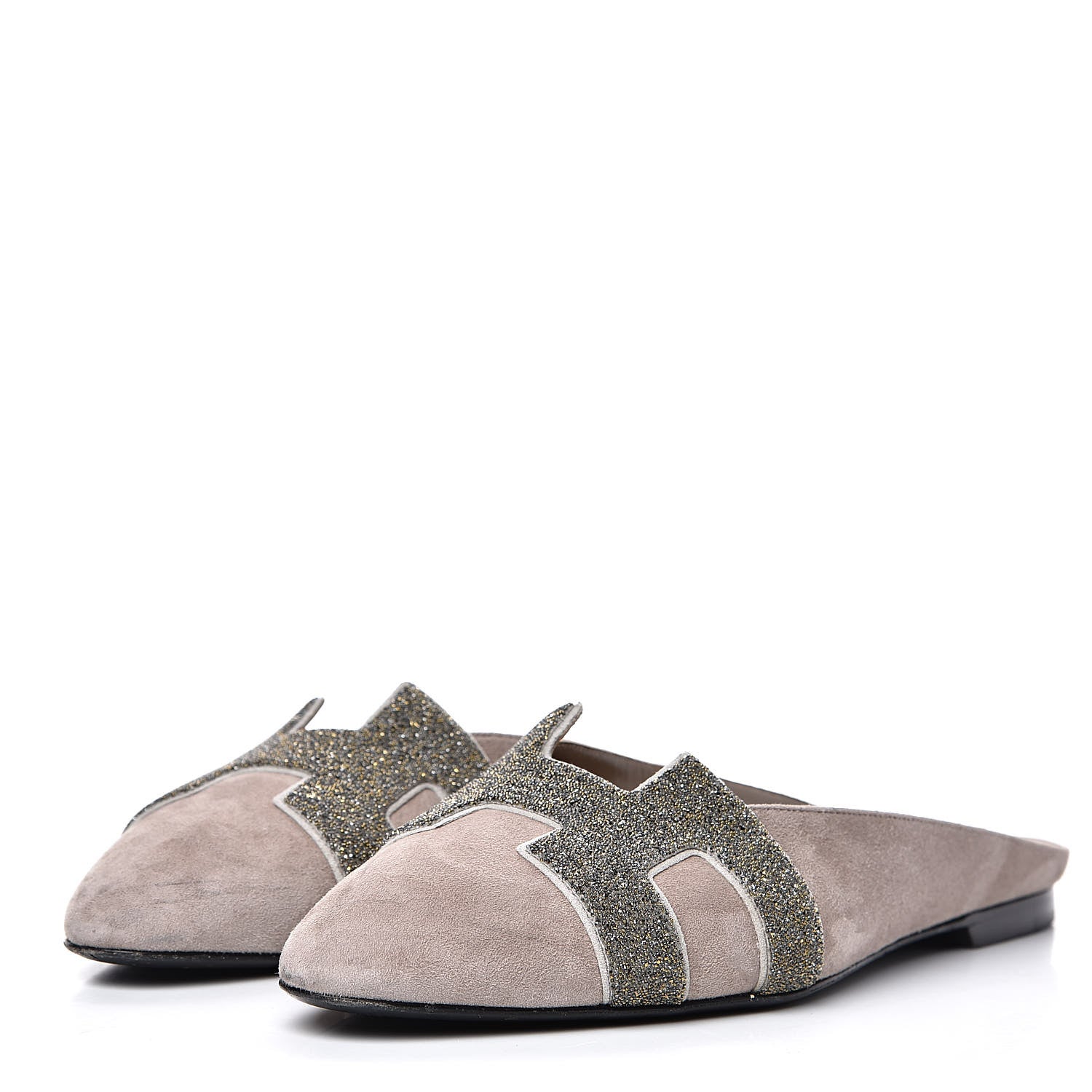 Hermes Suede Goatskin Crystal Roxane Mules 38 Champagne Rose Grey 4 of 12
