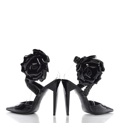 Saint Laurent Patent Freja 105 Flower Ankle Pumps 36 Black 5 of 12