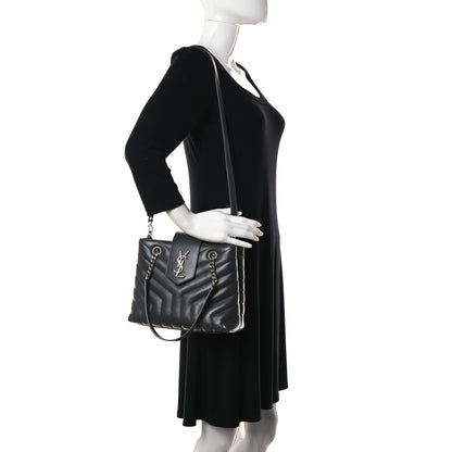 Saint Laurent Calfskin Y Quilted Monogram Small Loulou Shopper Grey 2 of 13