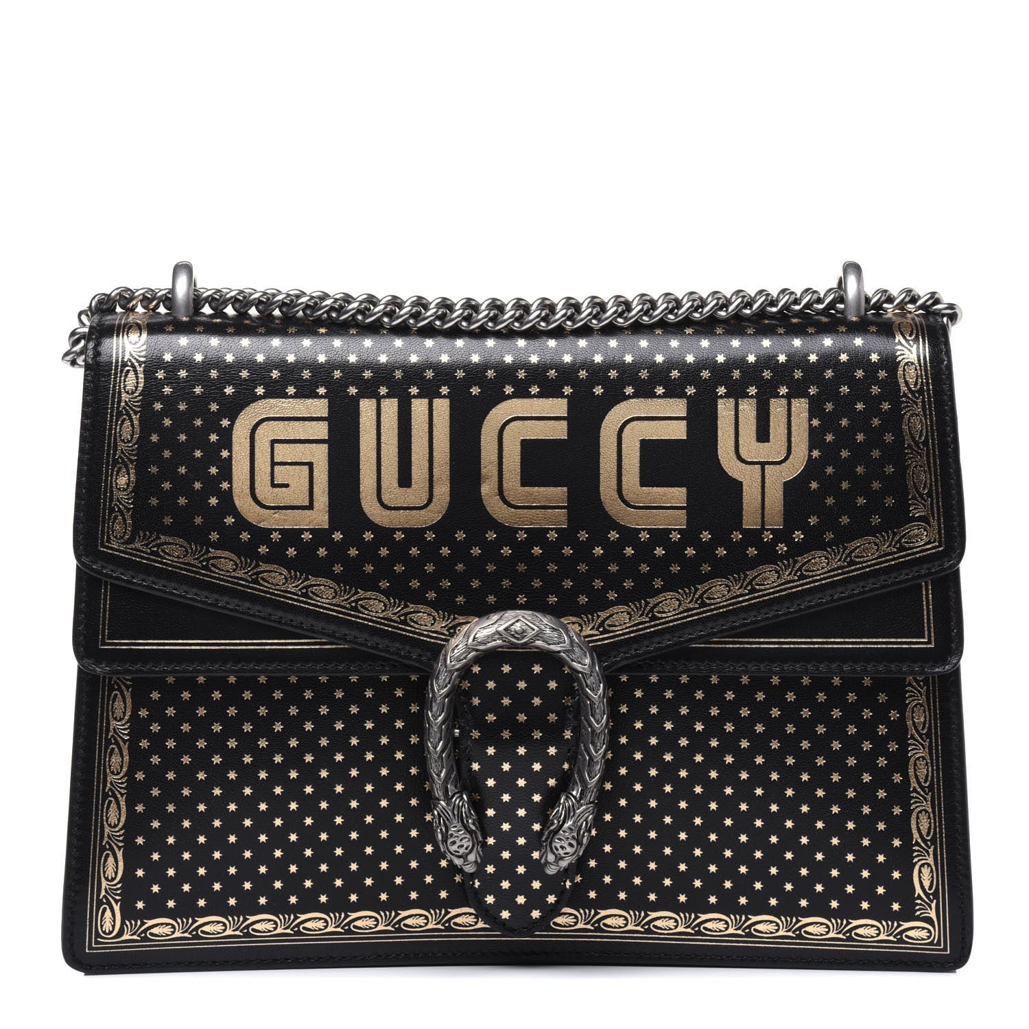 Gucci X SEGA Calfskin GUCCY Stars Medium Dionysus Shoulder Bag Black Gold 1 of 14