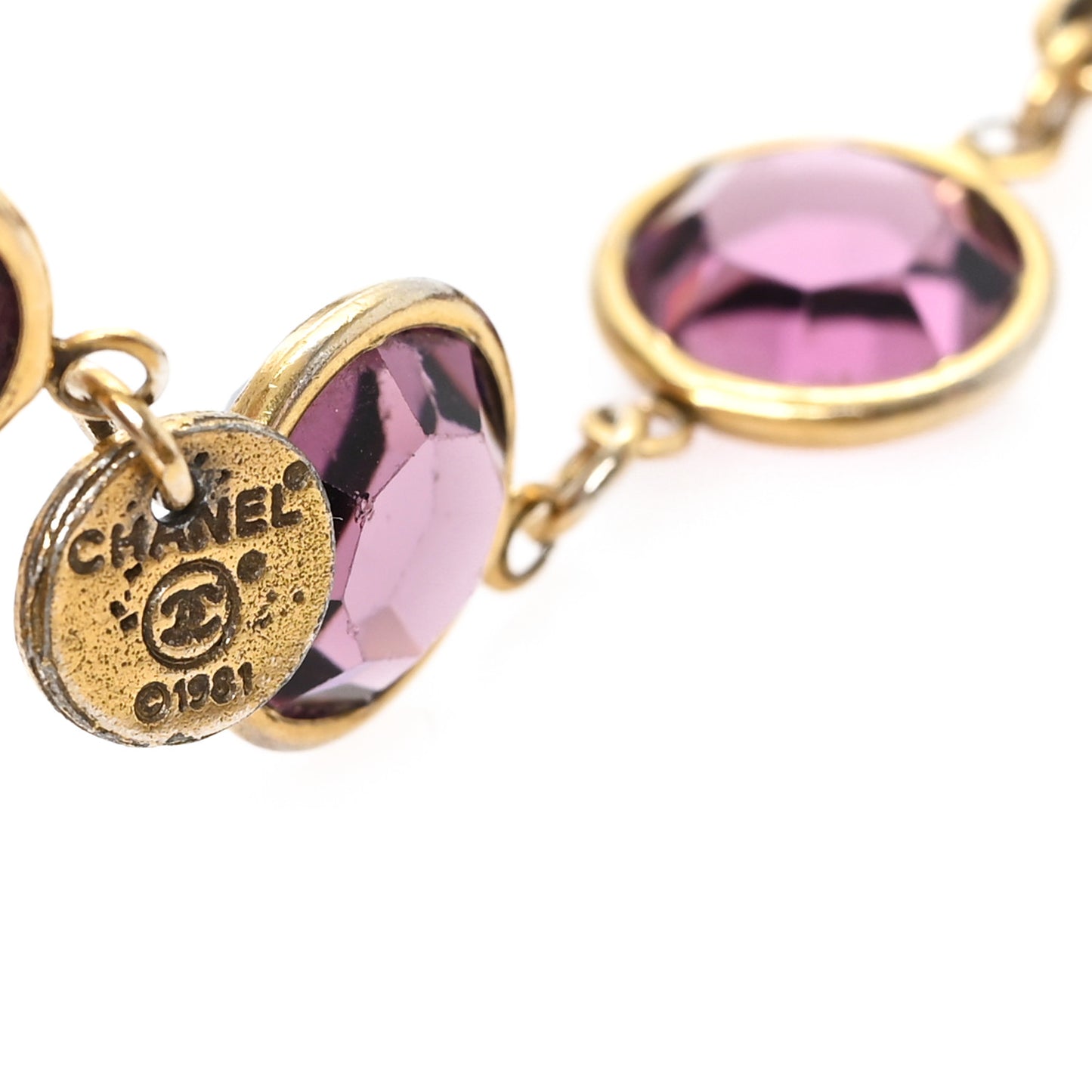 Swarovski Crystal Chicklet Sautoir Necklace Gold Pink