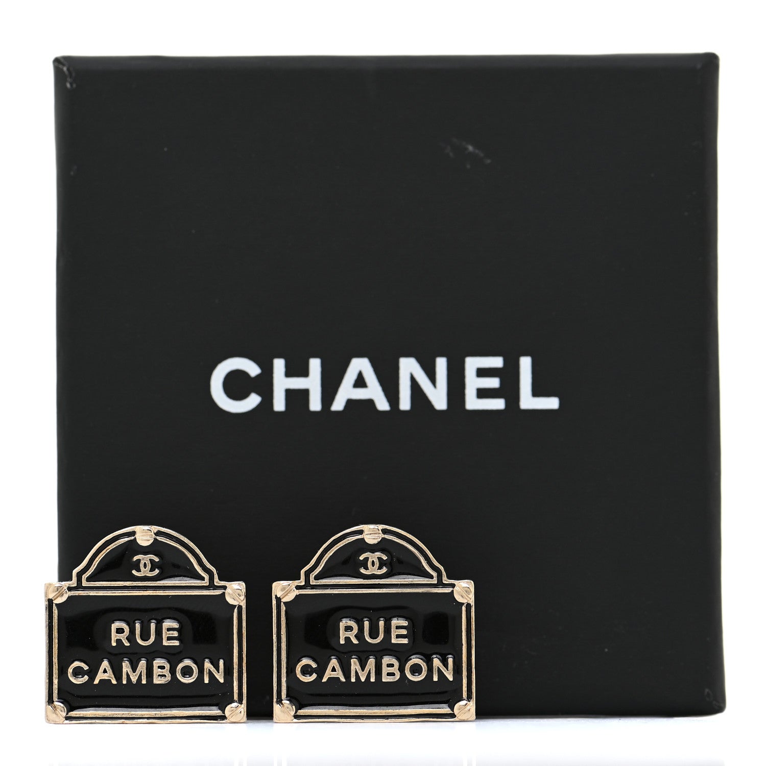 Chanel Enamel Rue Cambon Earrings Black 5 of 5