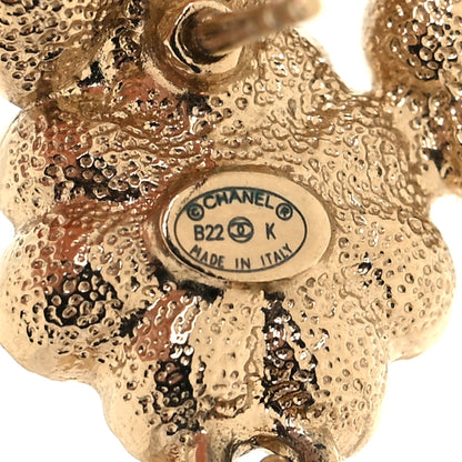 Chanel Pearl Crystal CC Flower Drop Earrings Gold Light Brown Pearly White 4 of 5