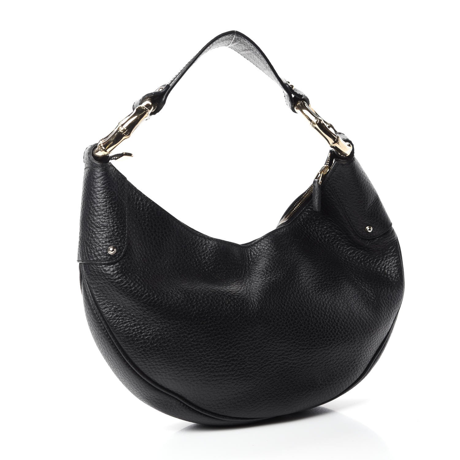 Gucci Calfskin Half Moon Bamboo Ring Hobo Black 3 of 10