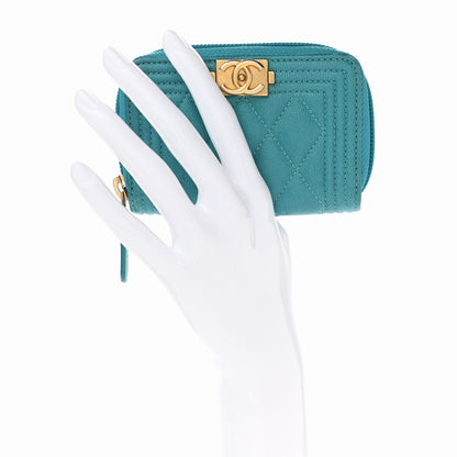 Chanel Caviar Quilted Boy Zip Around Coin Purse Wallet Turquoise 2 of 9