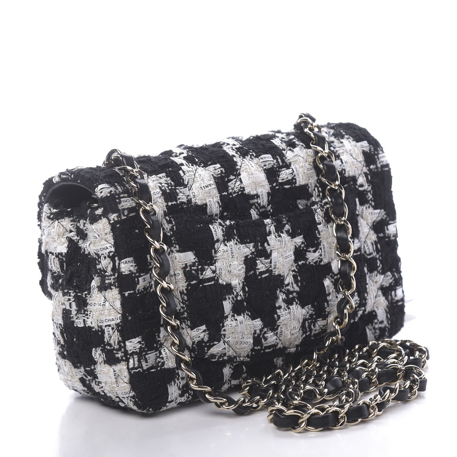 Chanel Tweed Quilted Mini Rectangular Flap Black Ecru White 3 of 11