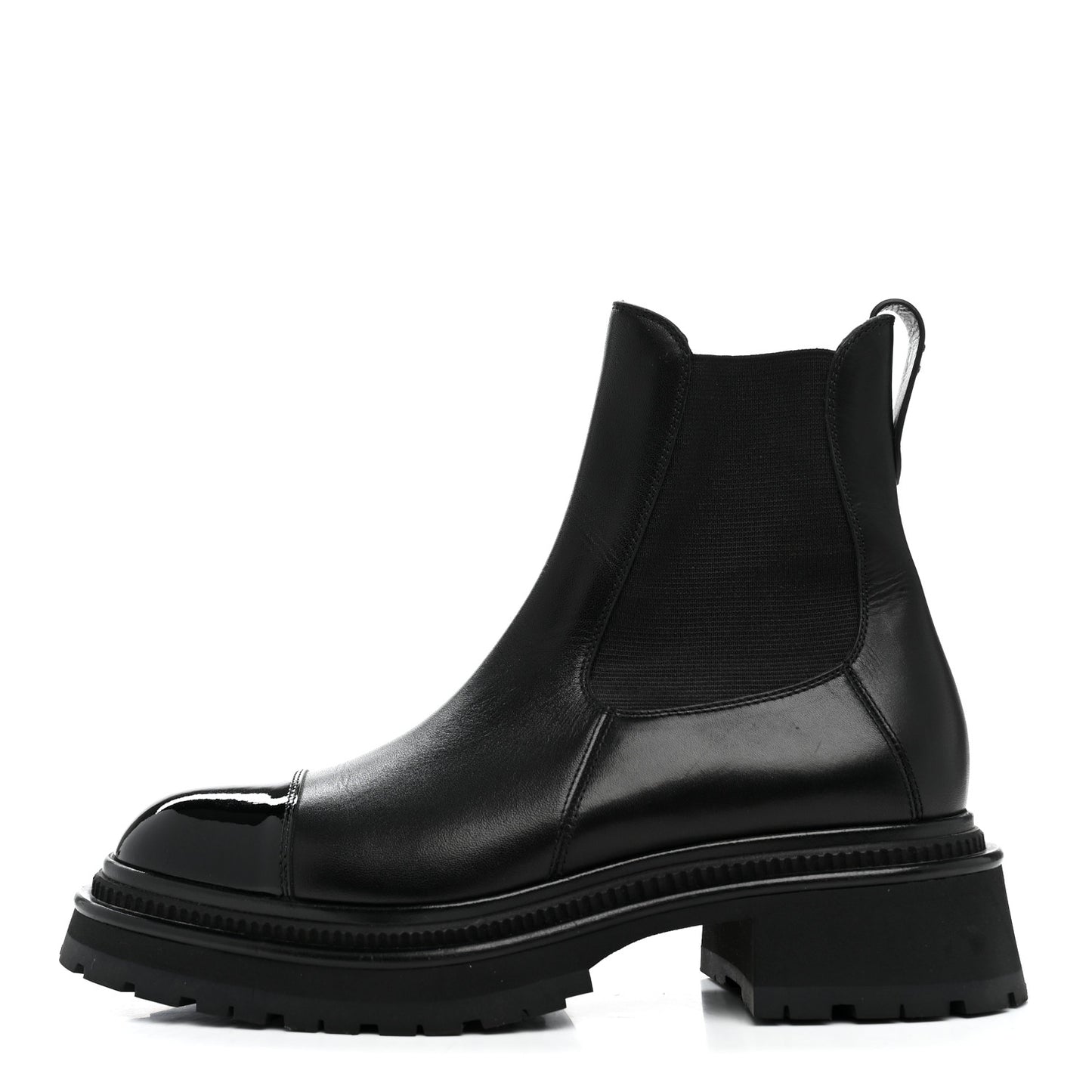 Calfskin Patent Cap Toe Ankle Boots 38.5 Black