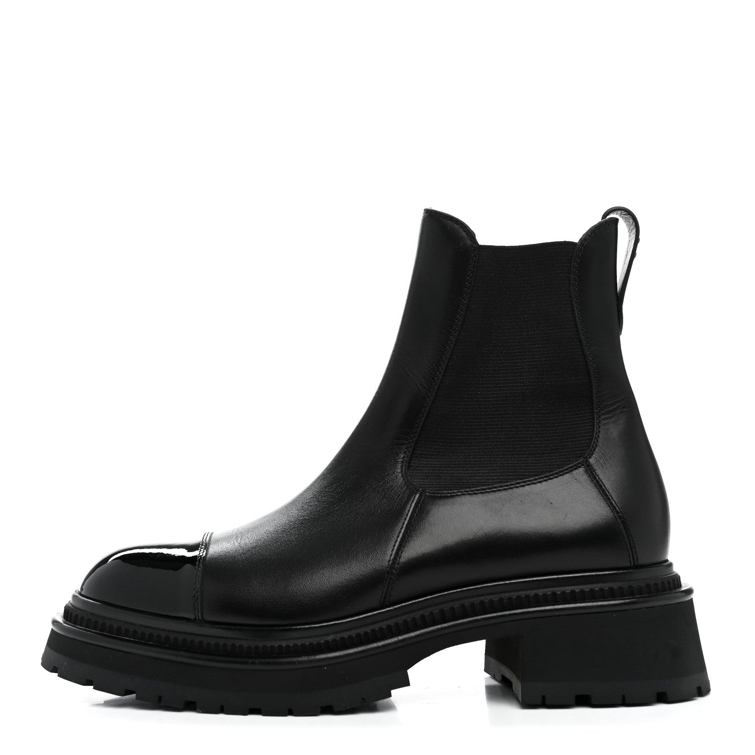 Chanel Calfskin Patent Cap Toe Ankle Boots 38.5 Black 1 of 9
