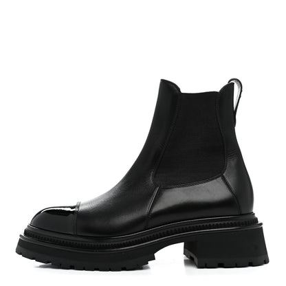 Chanel Calfskin Patent Cap Toe Ankle Boots 38.5 Black 1 of 9
