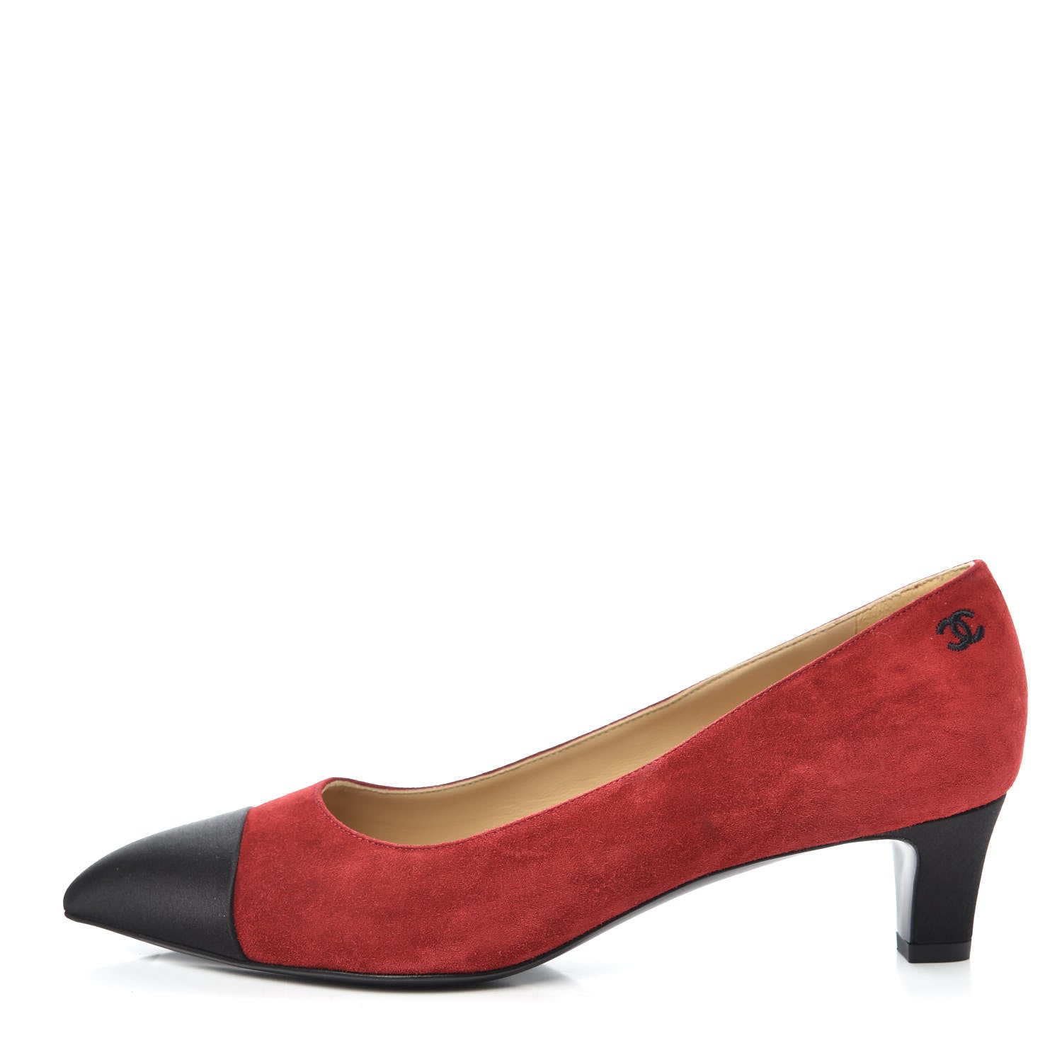 Chanel Suede Satin Cap Toe Gabrielle Pumps 38 Red 1 of 8