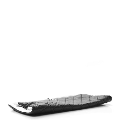 Chanel Lambskin Quilted Pearl Kiss Lock Clutch Black White 5 of 11