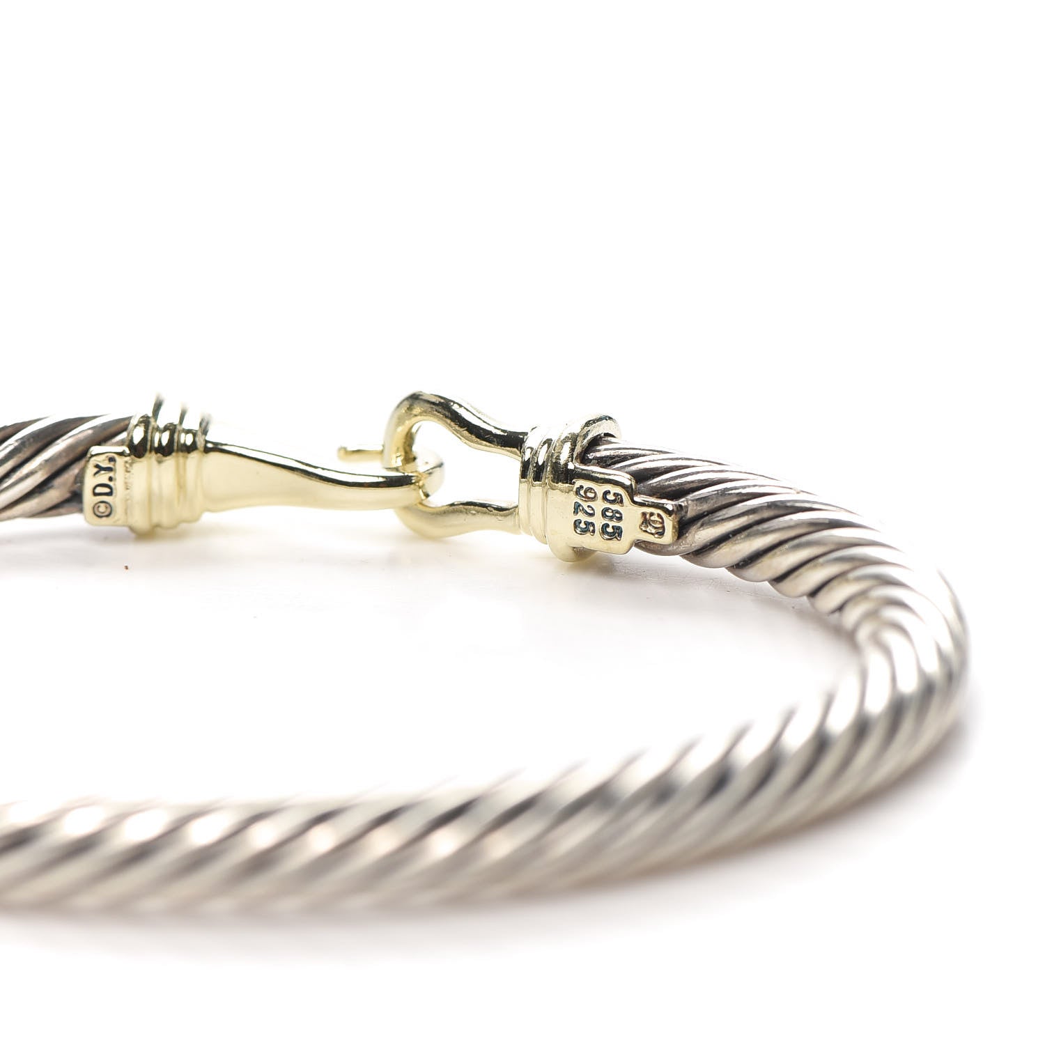 David Yurman Sterling Silver 14K Yellow Gold 5mm Cable Classic Buckle Bracelet 4 of 5