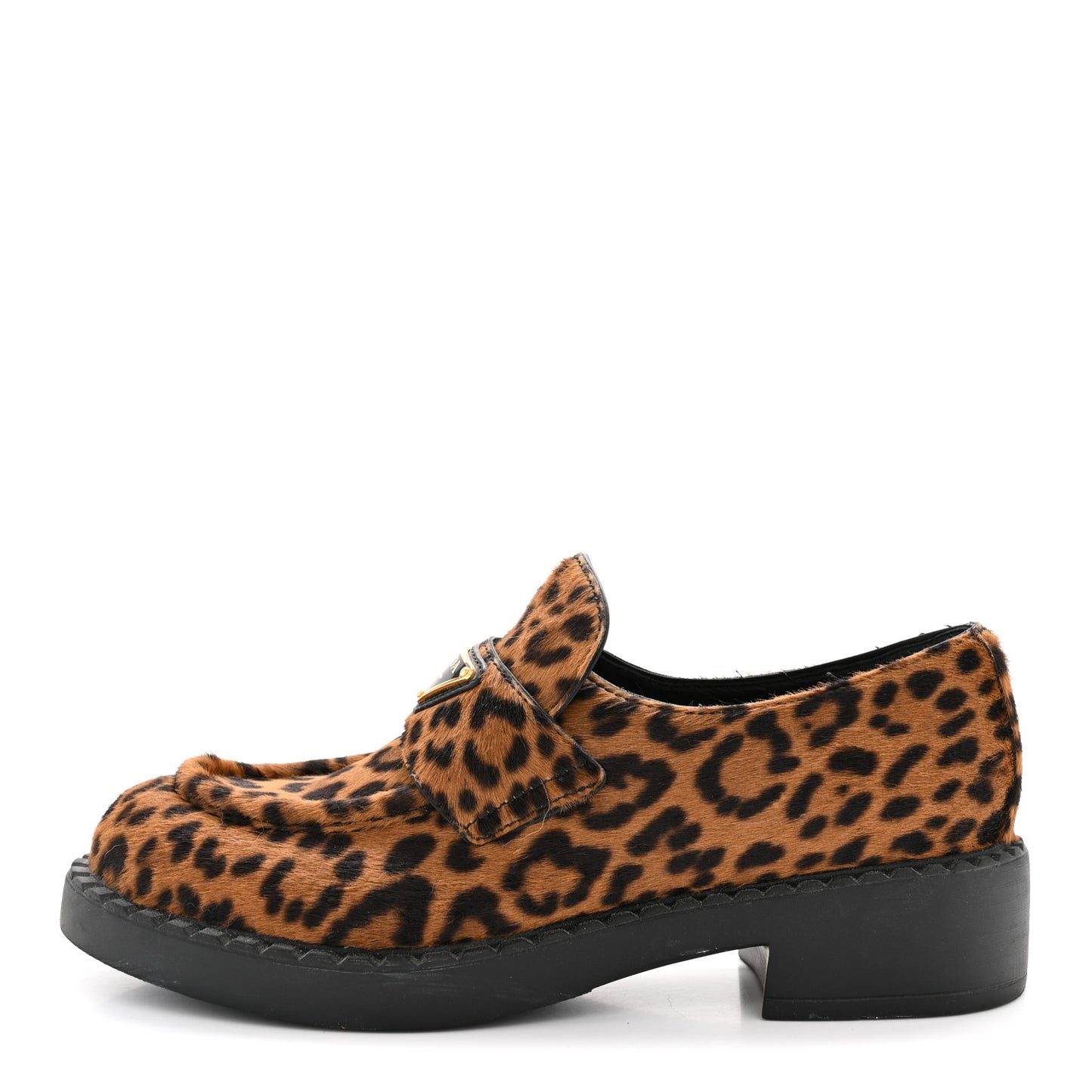 Calf Hair Metal Triangle Logo Double Chocolate Loafers 39 Honey