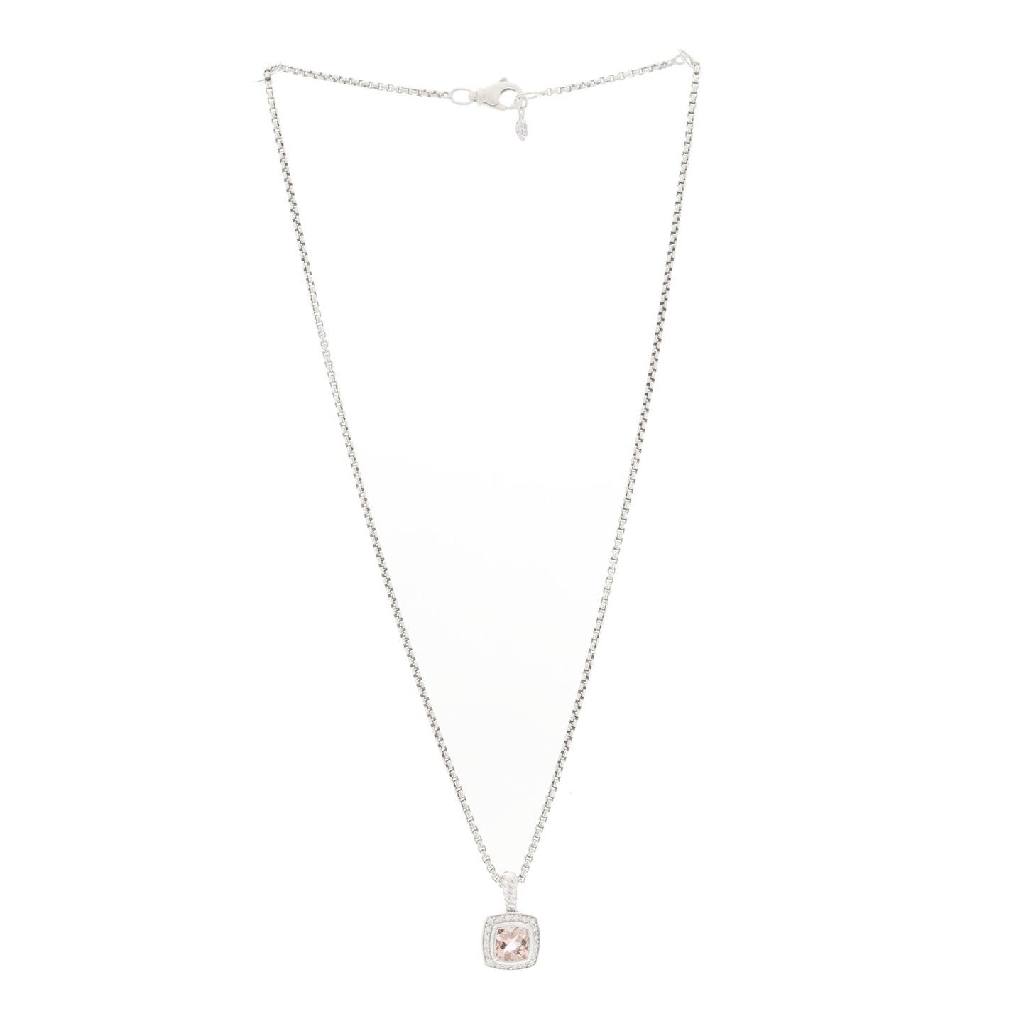 Sterling Silver Diamond Morganite 7mm Petite Albion Pendant Necklace