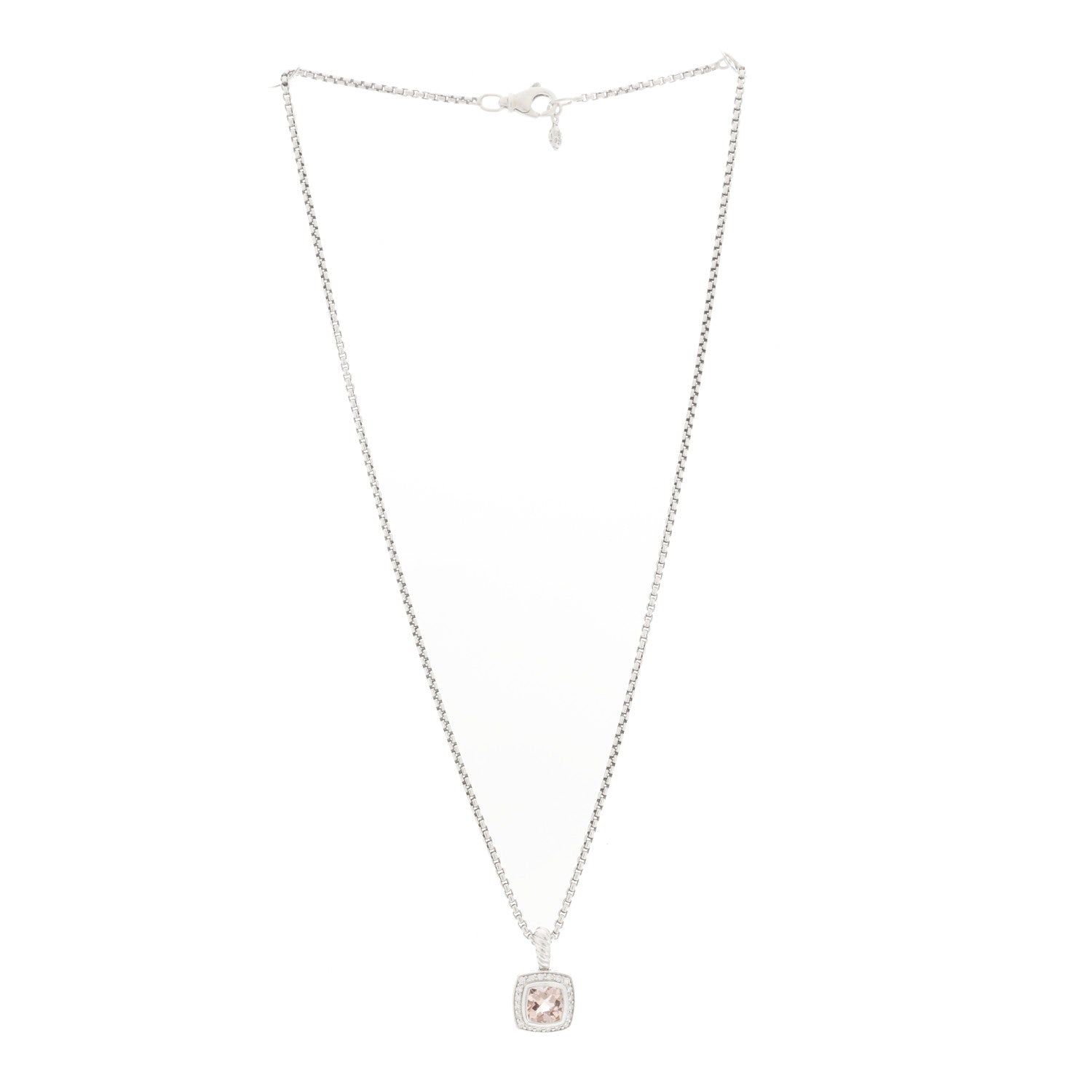 David Yurman Sterling Silver Diamond Morganite 7mm Petite Albion Pendant Necklace 3 of 4