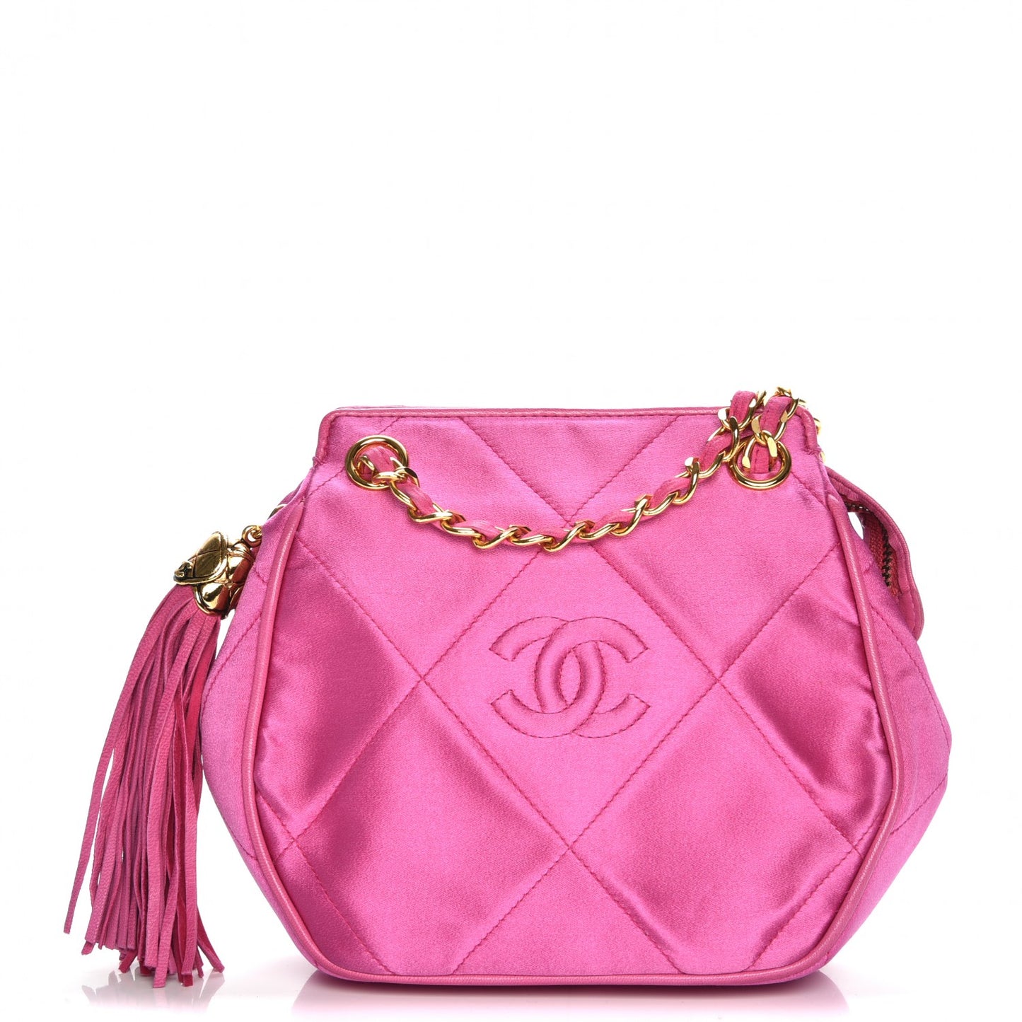 Satin Quilted CC Tassel Shoulder Bag Pink