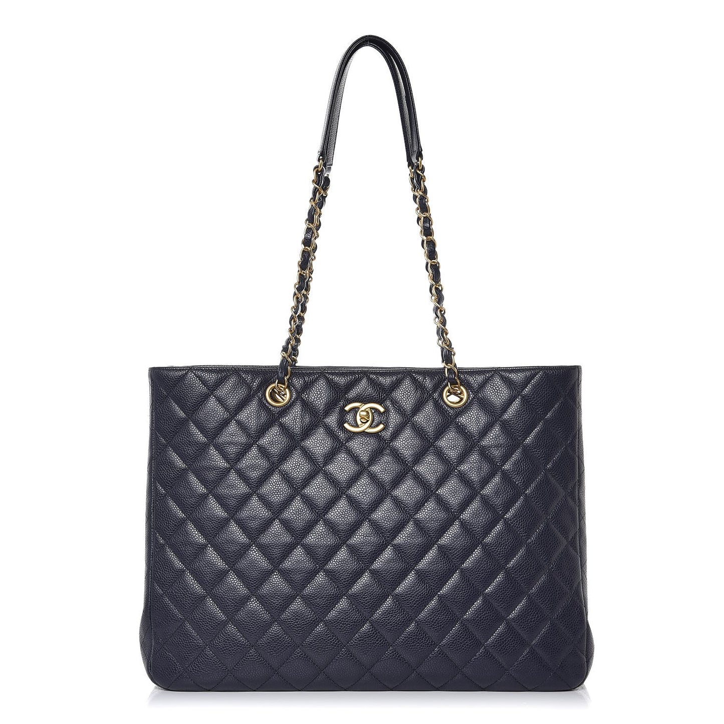 Caviar Quilted Large CC Shopping Tote Navy