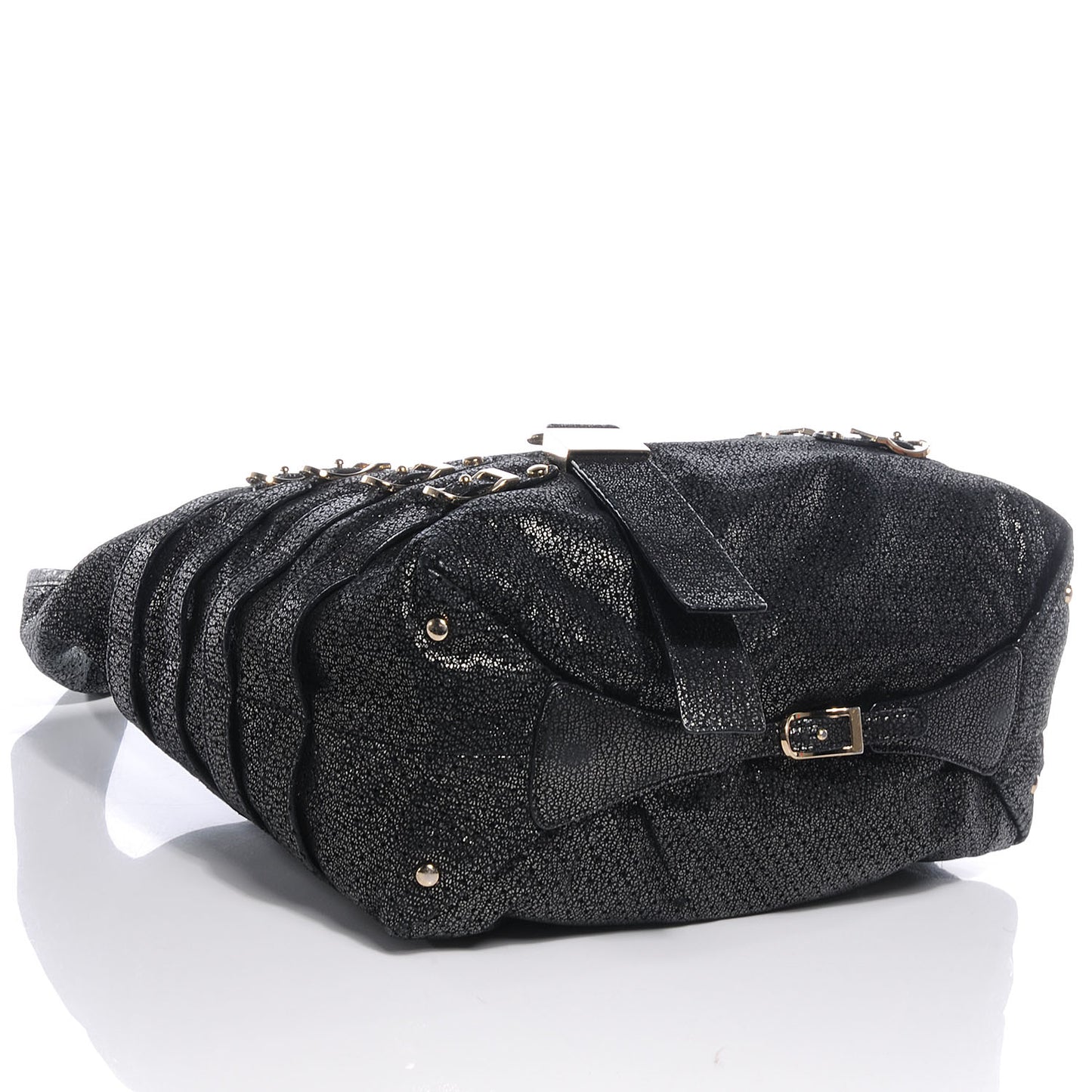 Metallic Leather Perforated Bardia Hobo Black