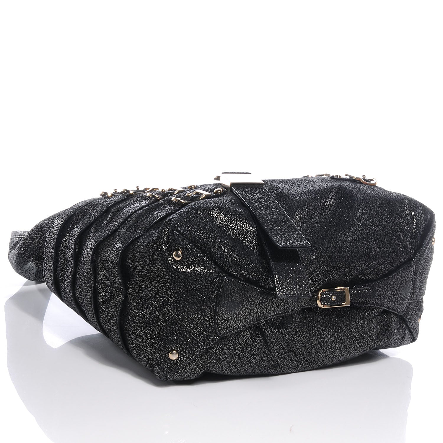 Jimmy Choo Metallic Leather Perforated Bardia Hobo Black 4 of 10